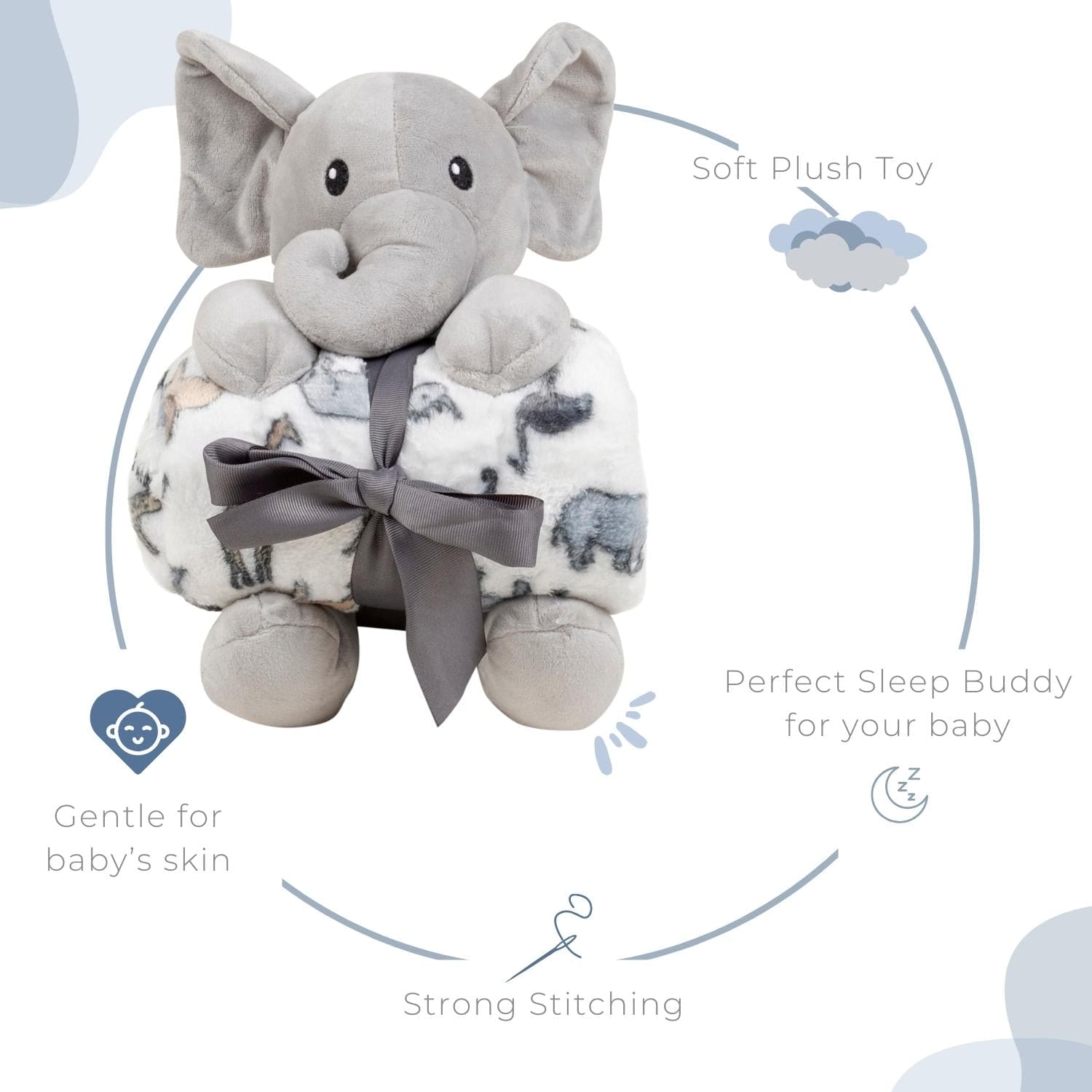 Baby Moo Elephant Snuggle Buddy Soft Rattle and Plush Blanket Gift Toy Blanket - Grey