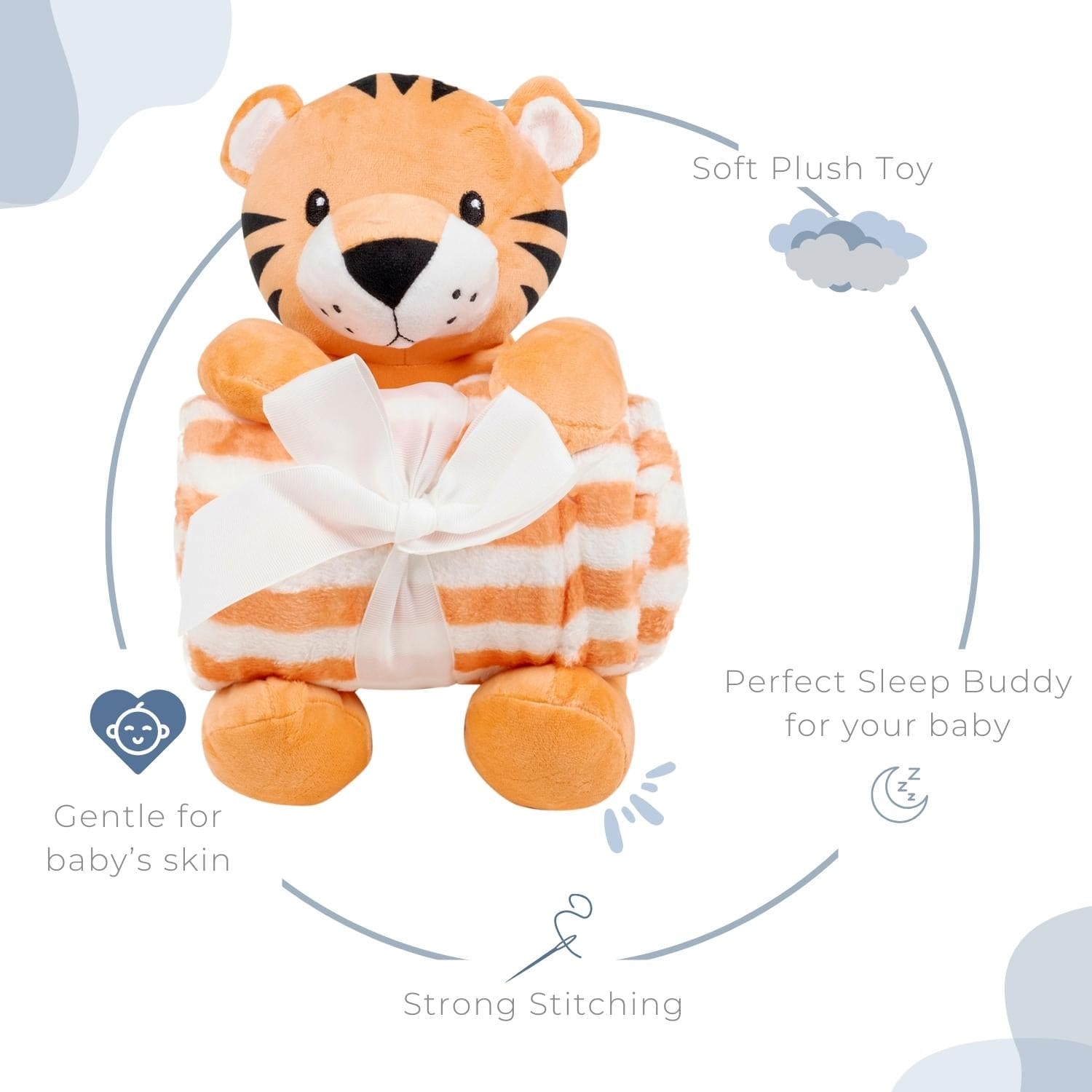 Baby Moo Tiger Snuggle Buddy Soft Rattle and Plush Blanket Gift Toy Blanket - Orange