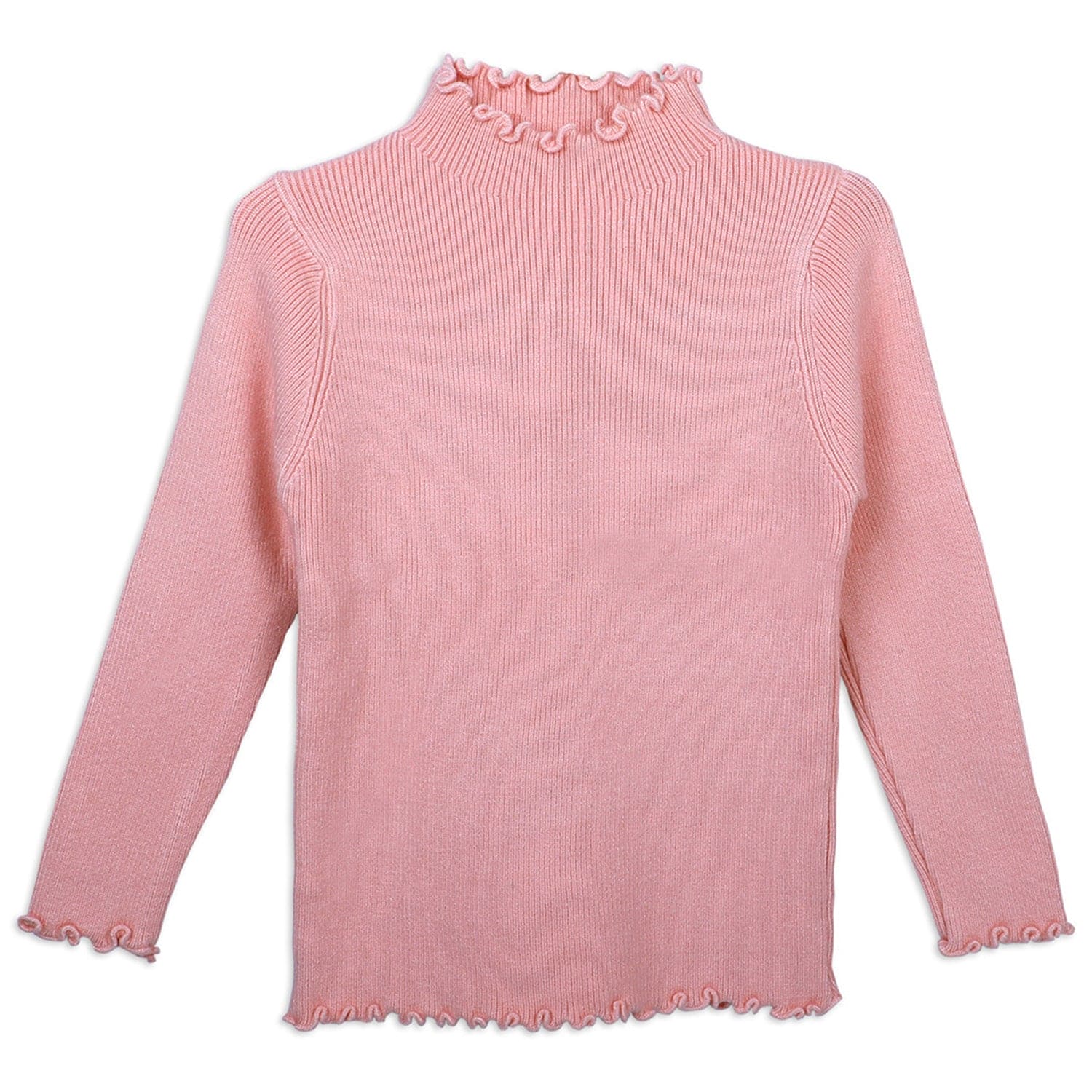 Basic Ribbed Premium Full Sleeves Knitted Kids Sweater - Pink