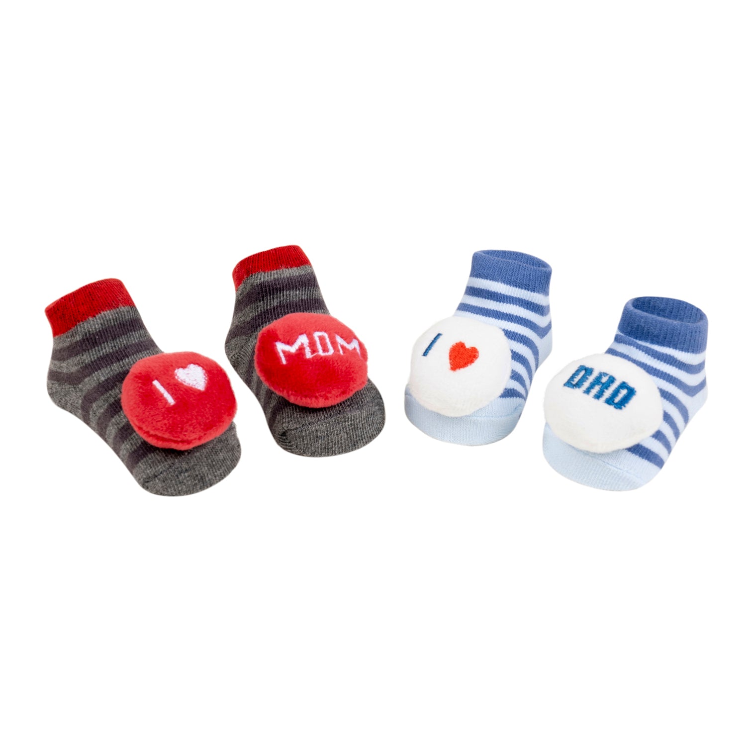 Baby Moo 3D I Love Mom Dad Cotton Ankle Length Fancy Infant Gift Set of 2 Socks Booties - Blue, Red