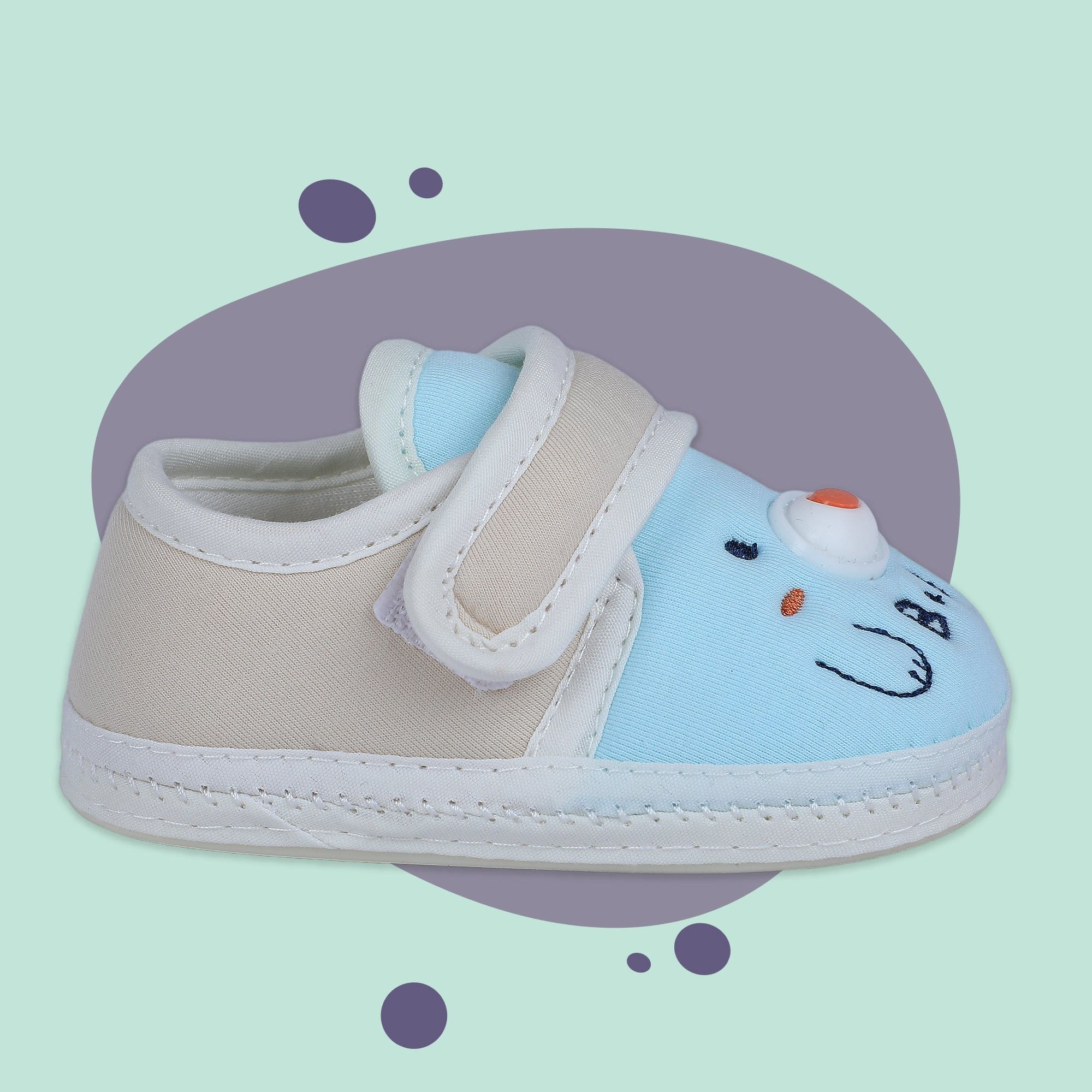 Baby Moo Smiling Bear Soft Sole Anti-Slip Booties - Blue