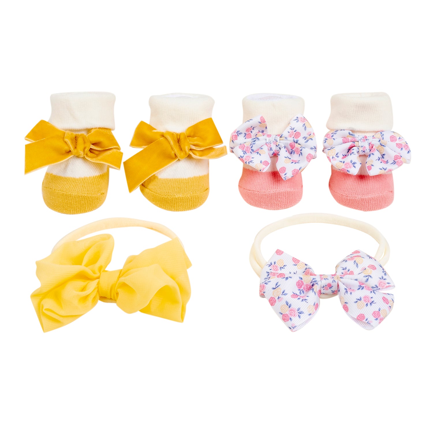 Baby Moo Little Miss Sunshine Infant Girl 4-Piece Gift Hairband And Socks Set - Pink