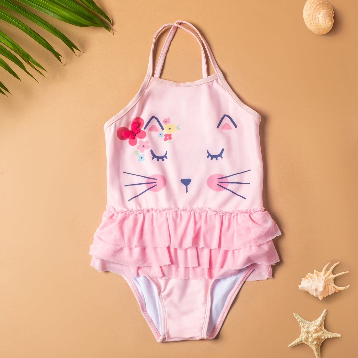 Baby Moo Sleeping Kitty Beach One-Piece Swimsuit Pool Swimming Costume - Pink