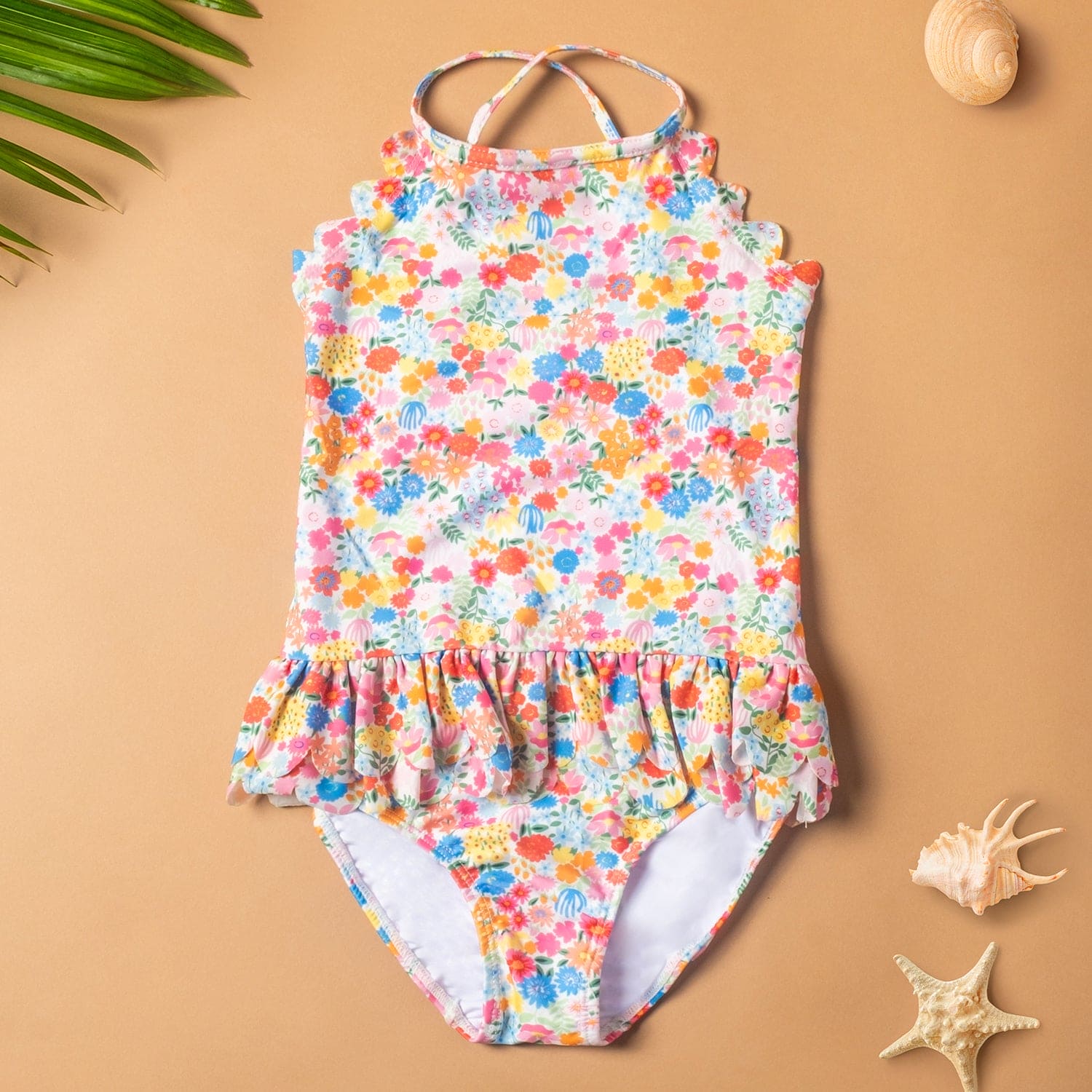 Baby Moo Floral Print Beach One-Piece Swimsuit Pool Swimming Costume Pink