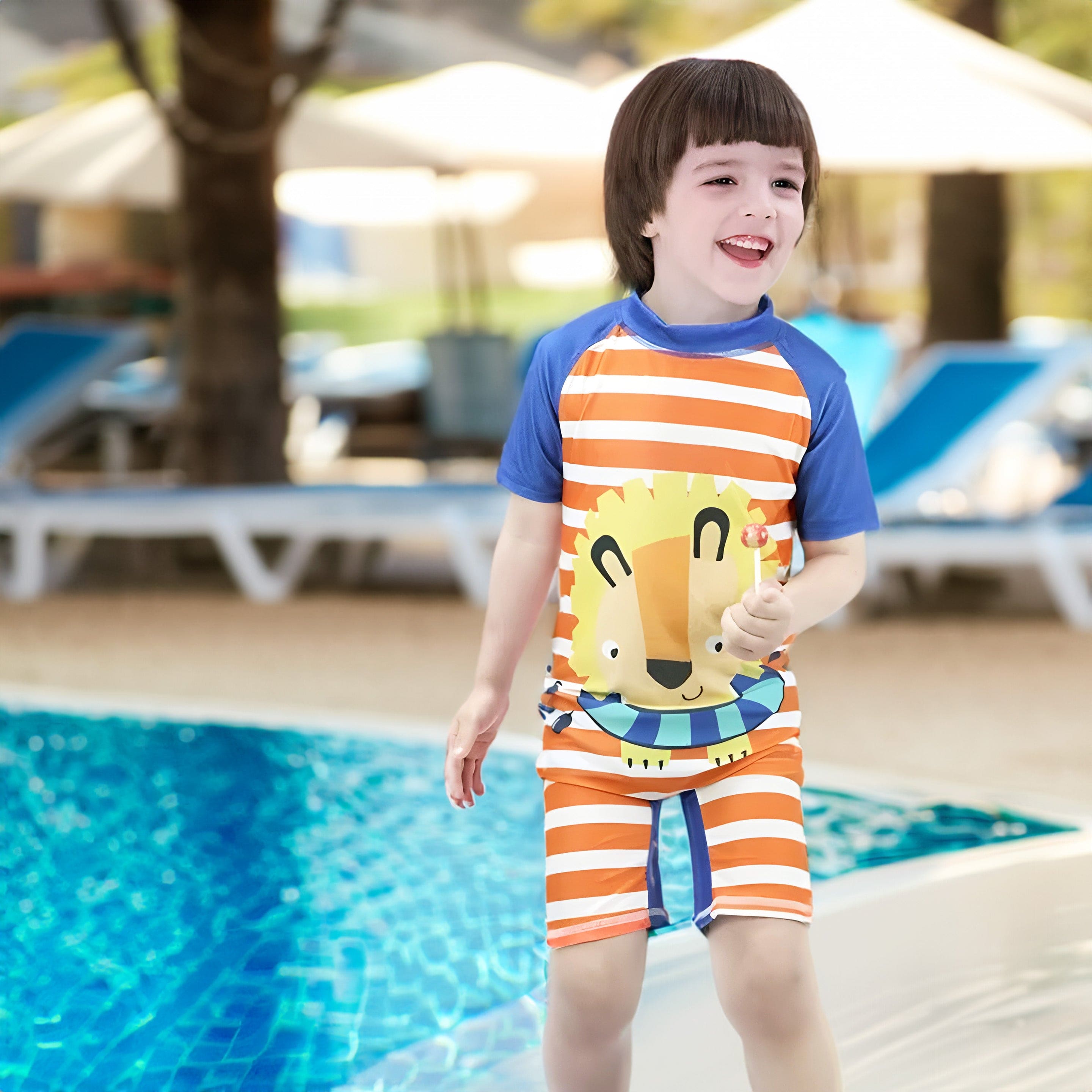 Baby Moo Playing Lion Beach Bodysuit One-Piece Swimsuit Pool Swimming Costume - Orange