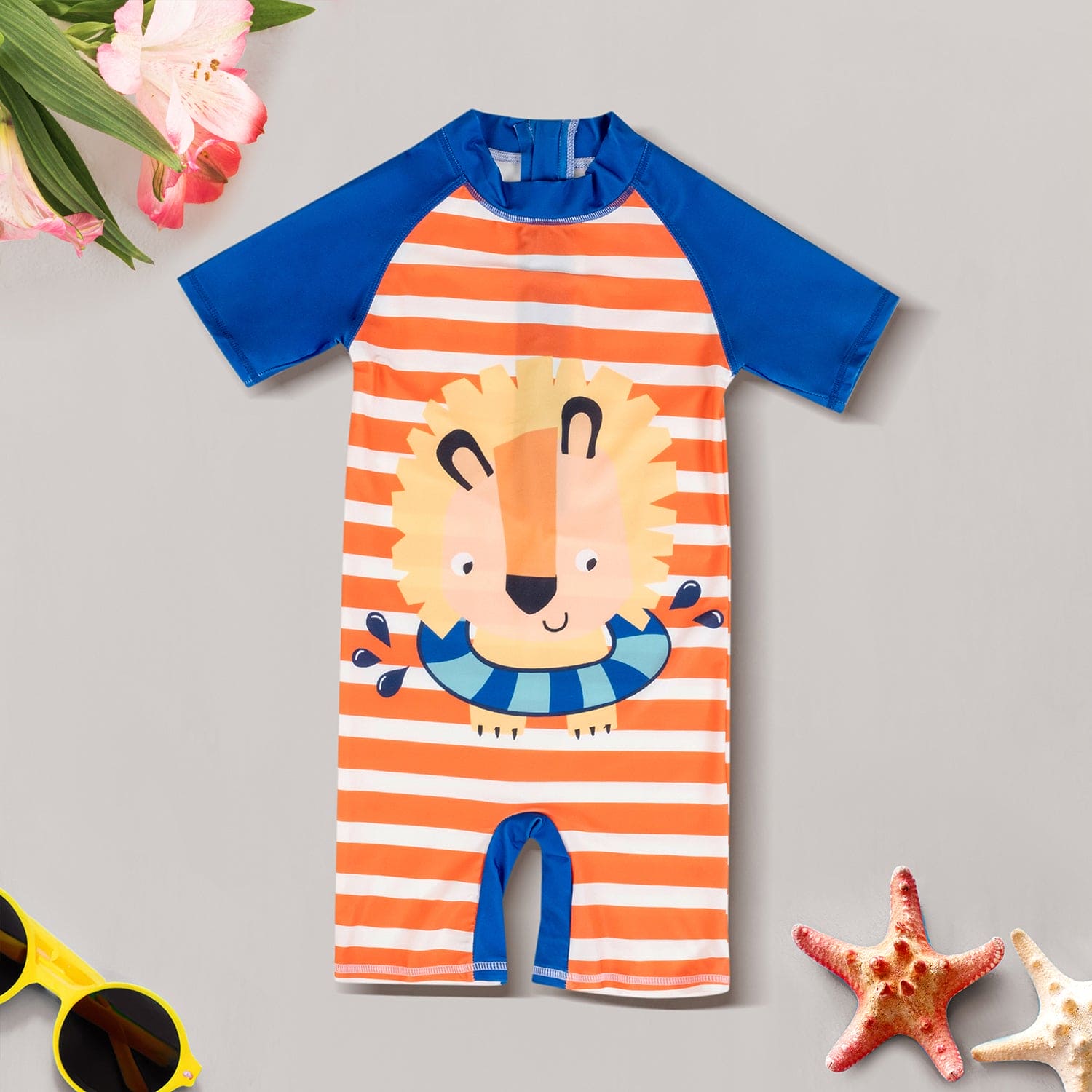 Baby Moo Playing Lion Beach Bodysuit One-Piece Swimsuit Pool Swimming Costume - Orange