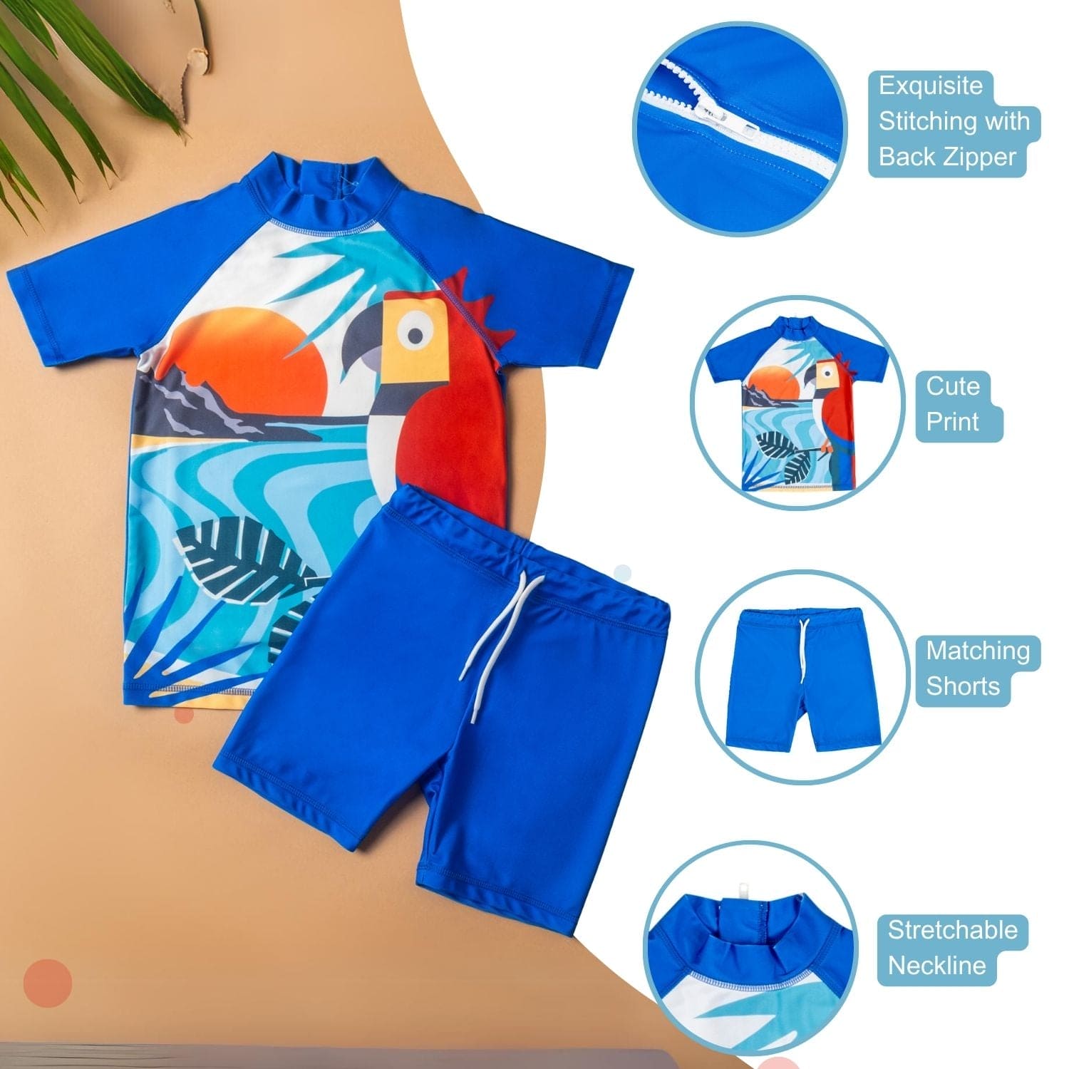 Baby Moo Singing Parrot Beach Bodysuit Two-Piece Swimsuit Pool Swimming Costume - Blue