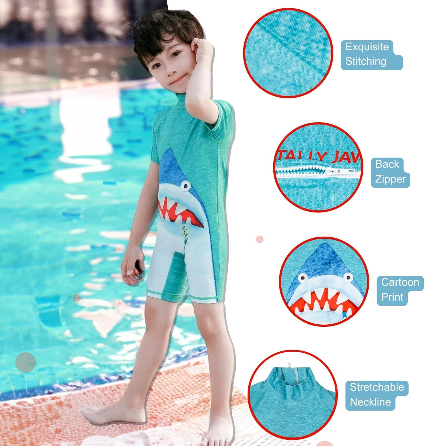 Baby Moo Shark Beach Bodysuit One-Piece Swimsuit Pool Swimming Costume - Sea Green