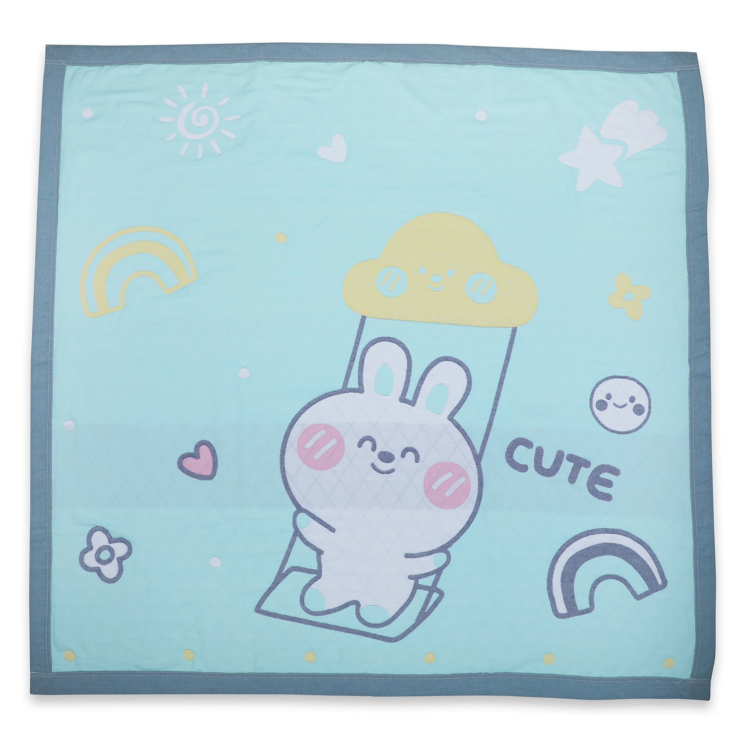 Baby Moo Swinging Bunny All Season Medium Muslin Blanket - Mint Green - Baby Moo