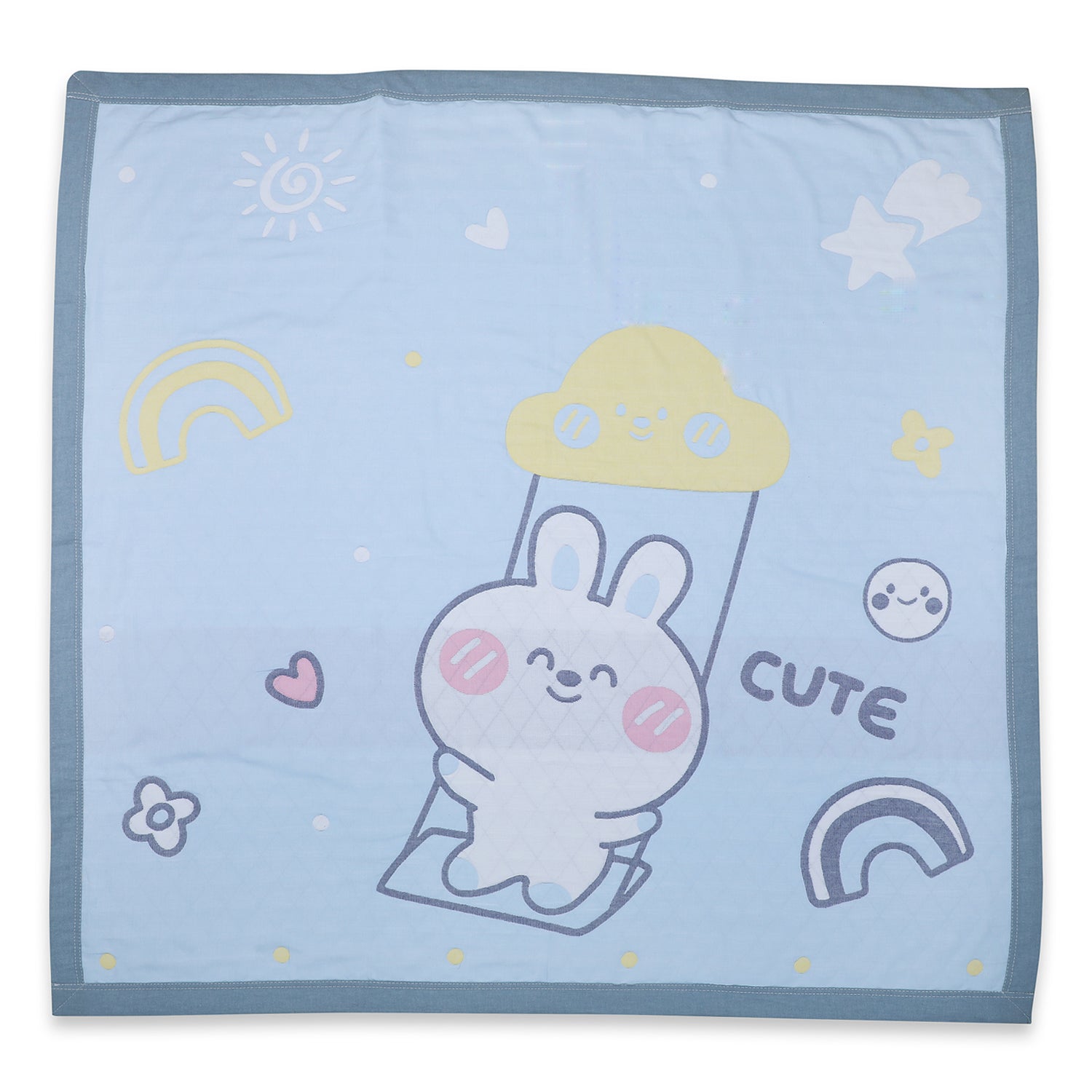 Baby Moo Swinging Bunny All Season Medium Muslin Blanket - Blue - Baby Moo