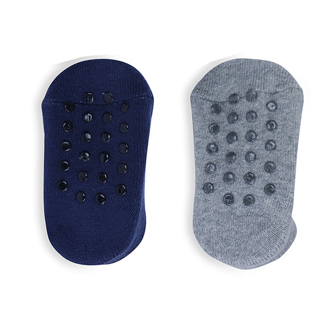 Baby Moo Bear Face Cotton Anti-Skid 2 Pair Socks - Grey - Baby Moo