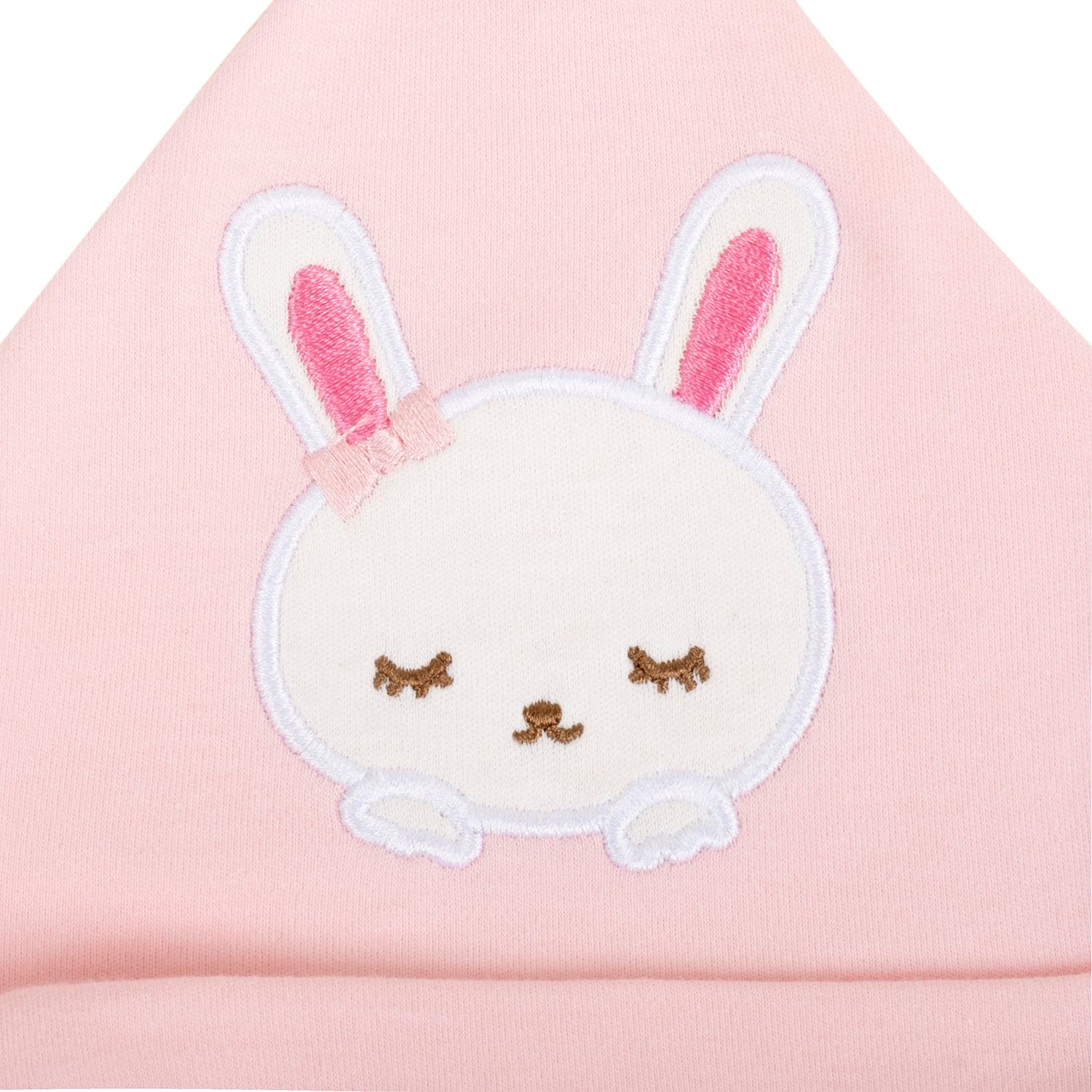 Baby Moo Sleepy Bunny Knotted Infants Ultra Soft 100% Cotton All Season Pack of 3 Caps - Pink