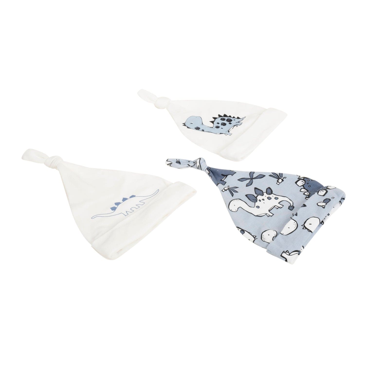 Baby Moo Dashing Dino Knotted Infants Ultra Soft 100% Cotton All Season Pack of 3 Caps - White