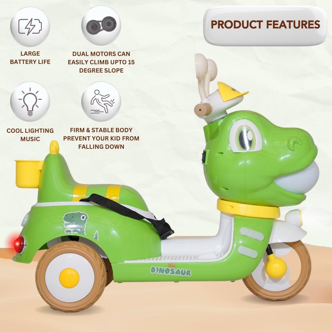 Baby Moo Whimsical Cartoon Kids Electric 3-Wheel Motorcycle Scooter Rechargeable Battery-Powered with Music & Lights Toddler Ride-On Bike Toy for Imaginative Adventures - Green