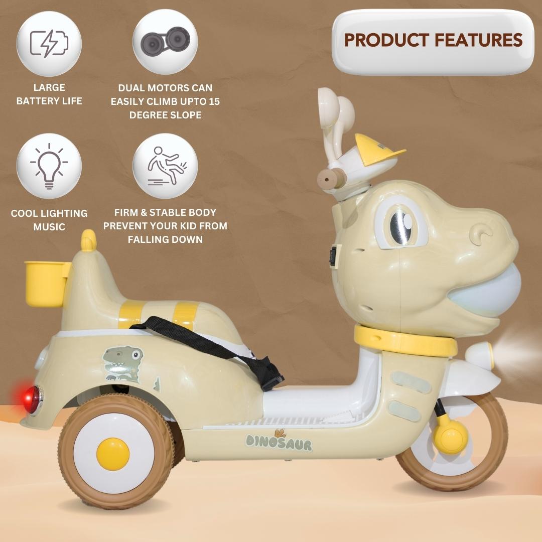 Baby Moo Whimsical Cartoon Kids Electric 3-Wheel Motorcycle Scooter Rechargeable Battery-Powered with Music & Lights Toddler Ride-On Bike Toy for Imaginative Adventures - Off White
