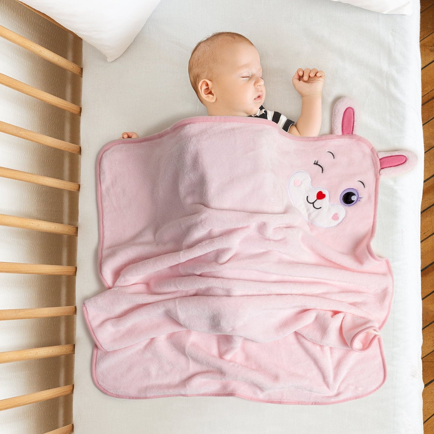 Baby Moo Rabbit Applique with 3D Ears Soft Blanket - Pink