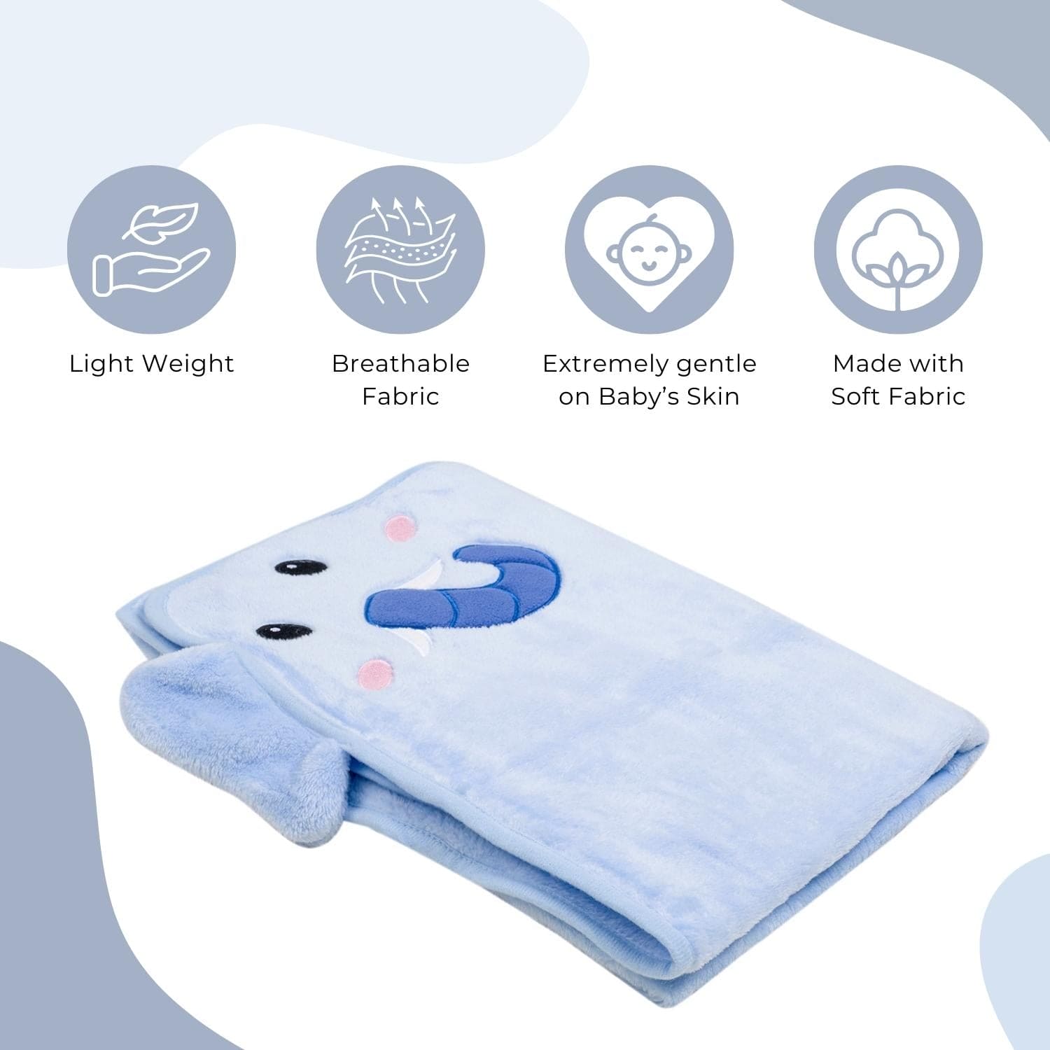 Baby Moo Elephant Applique with 3D Ears Soft Blanket - Blue