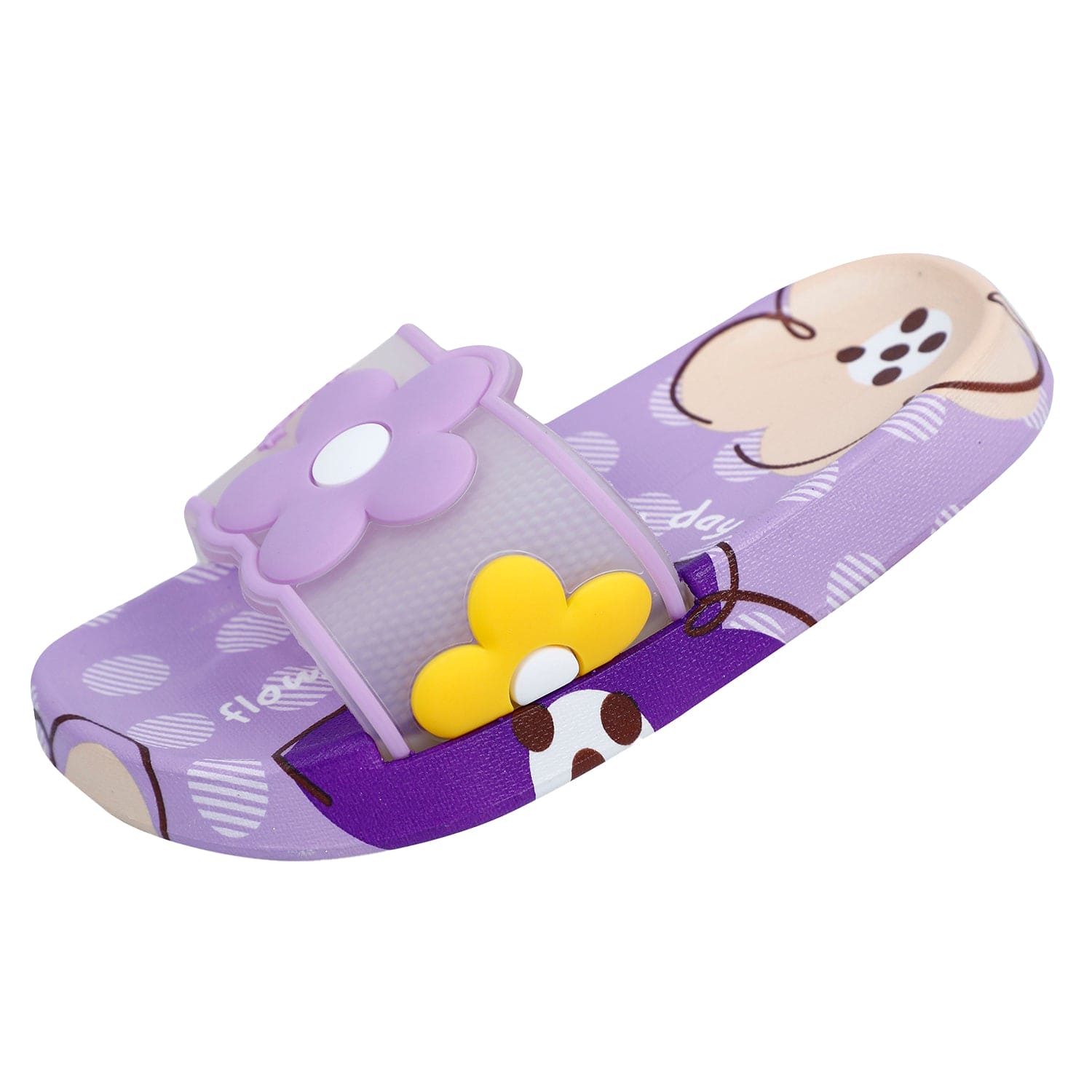 Baby Moo Floral 3D Beach Slippers Sliders - Purple