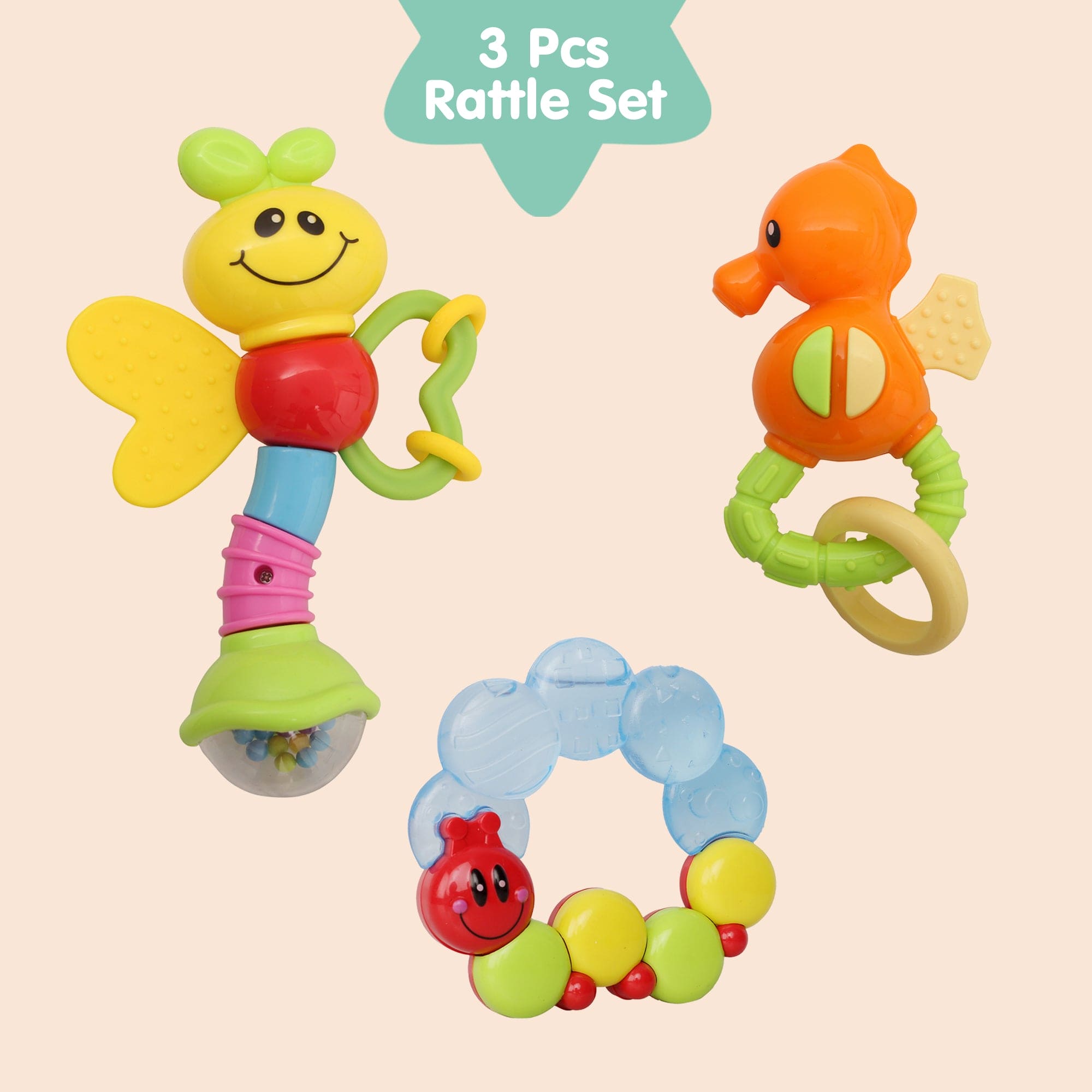 Butterfly Caterpillar Multicolour Set of 3 Rattle Teether