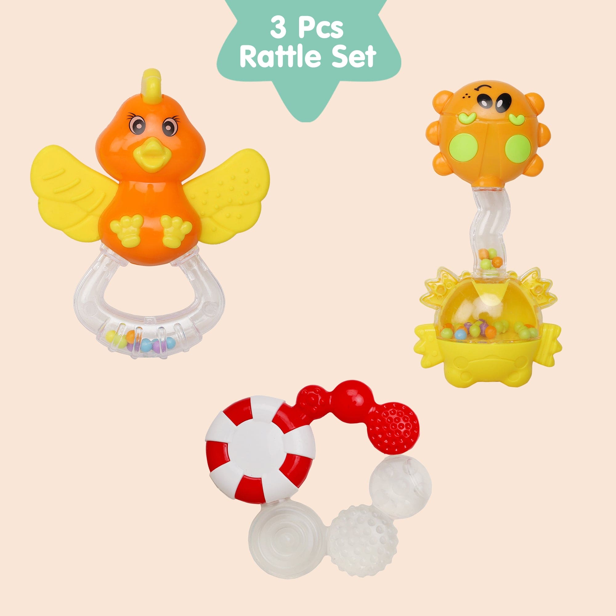 Fun-filled Multicolour Set of 3 Musical Rattle Teether