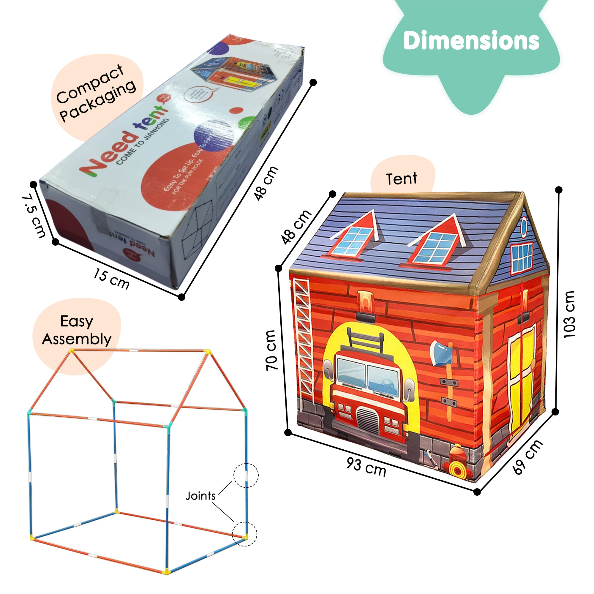 Playtime Foldable Tent House Fire Station - Red