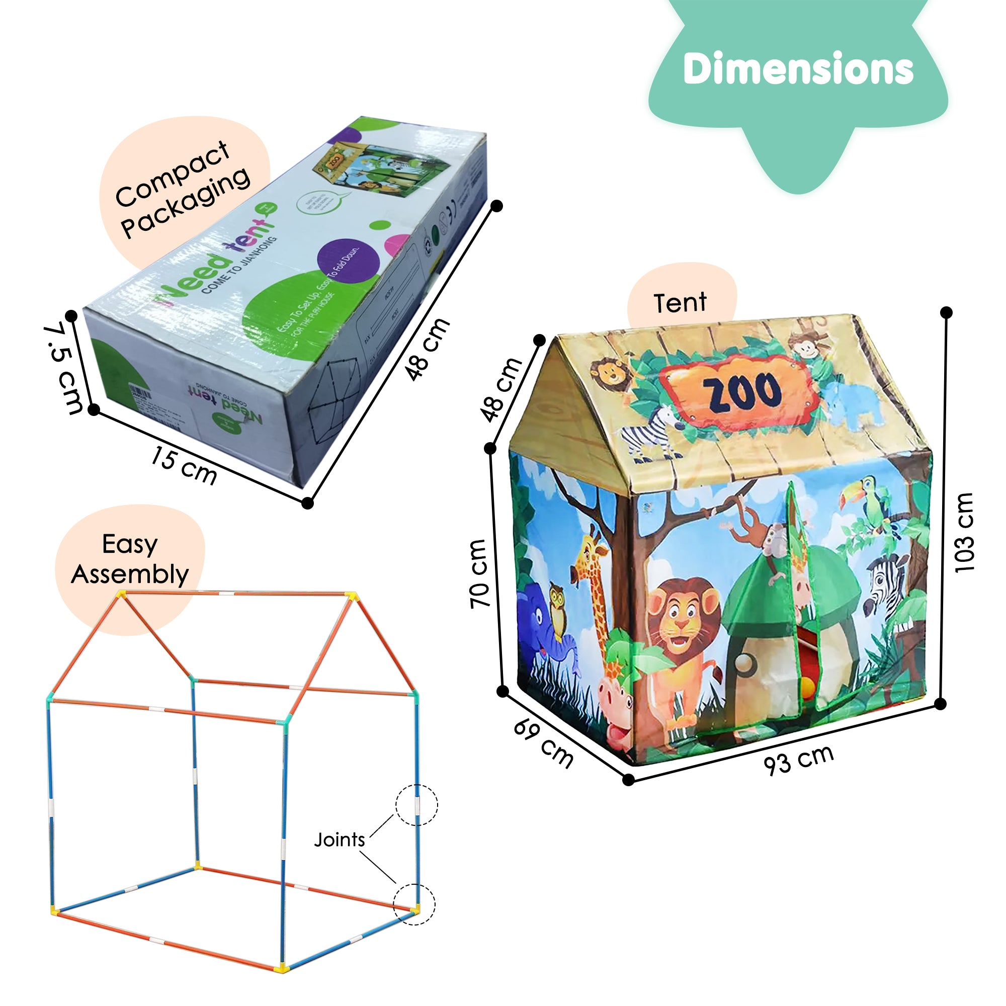 Playtime Foldable Tent House Zoo - Green
