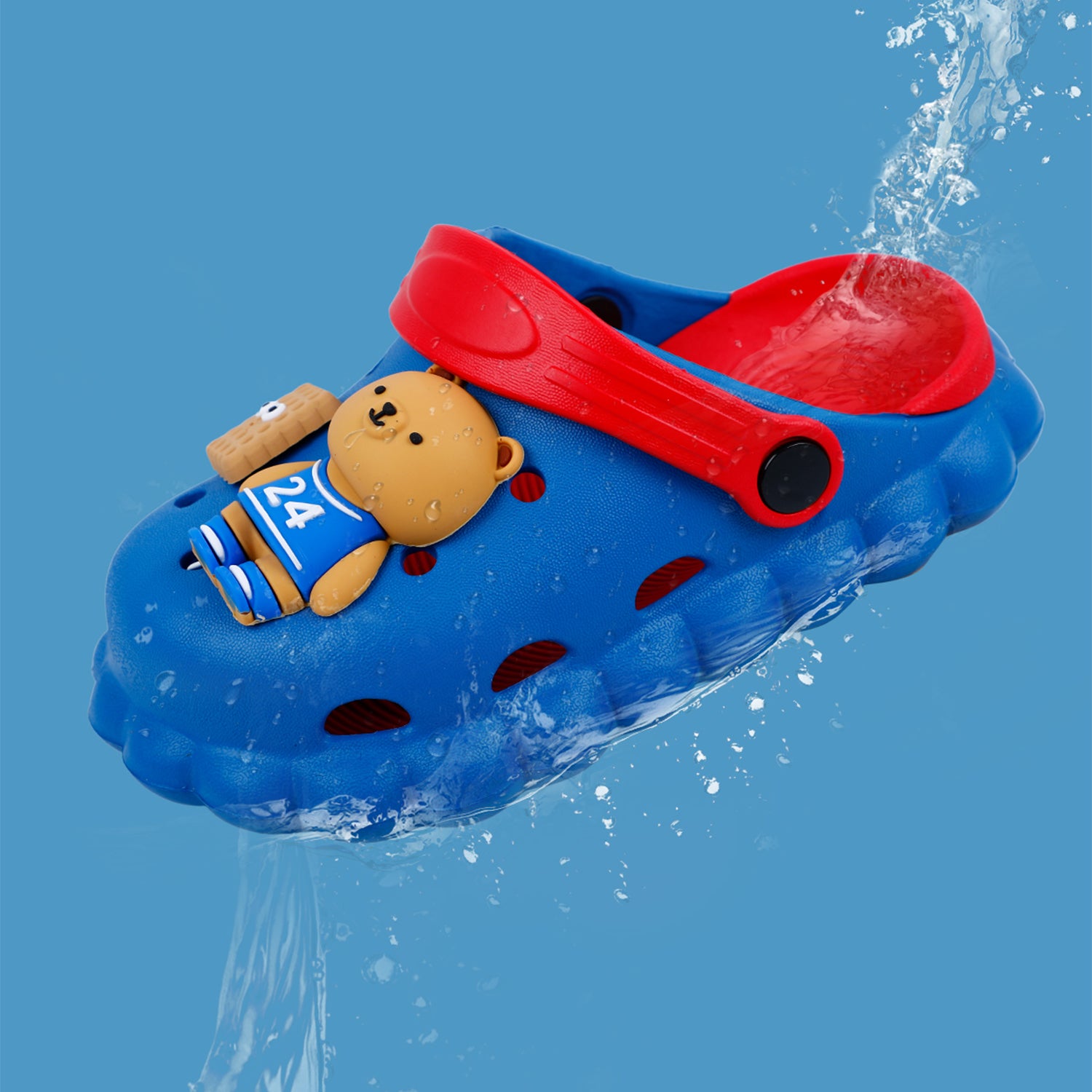 Baby Moo Sporty Bear Applique Waterproof Anti-Skid Sling Back Clogs - Blue - Baby Moo