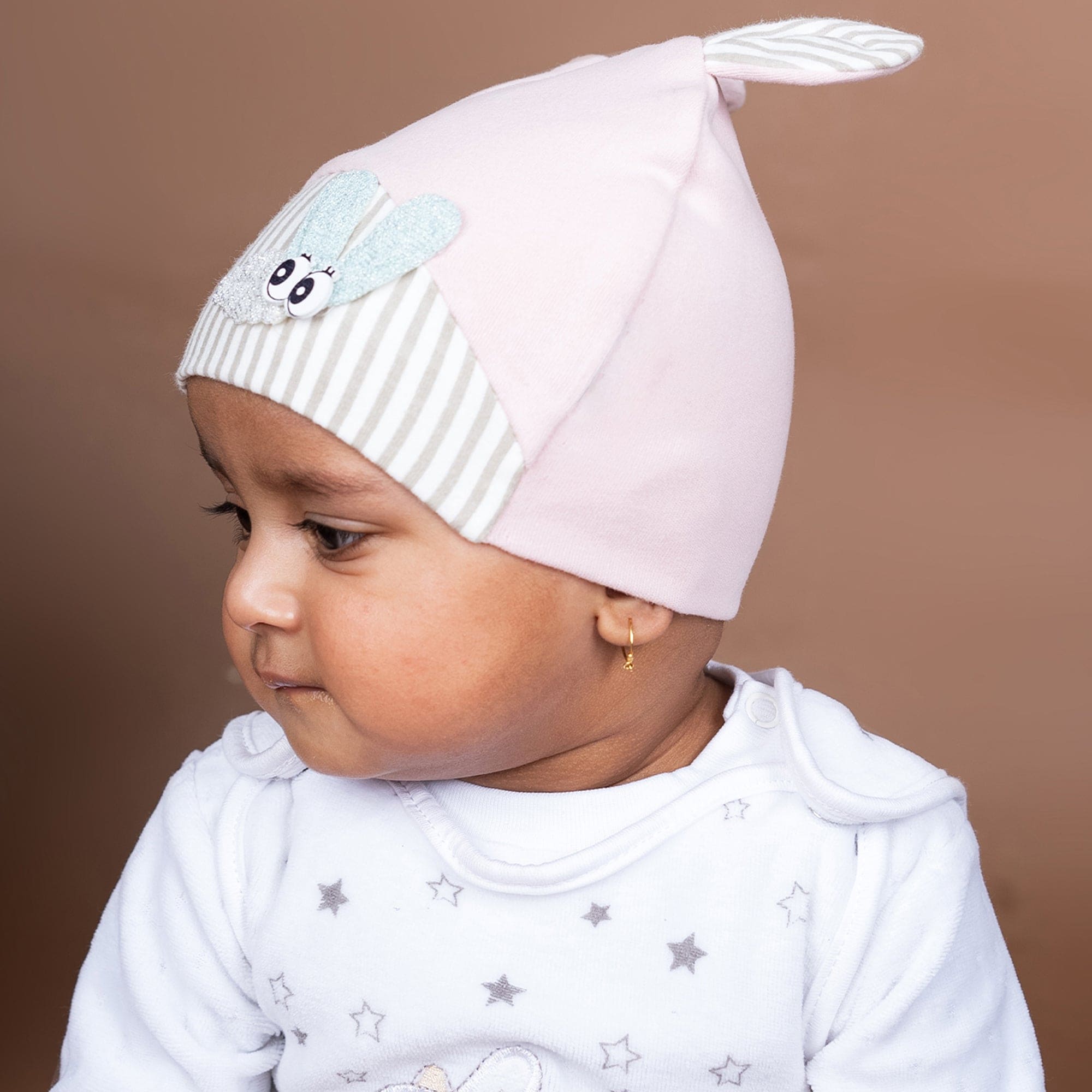 Baby Moo Busy Bee All Season Stretchable Hosiery Warm 3D Beanie Cap - Pink