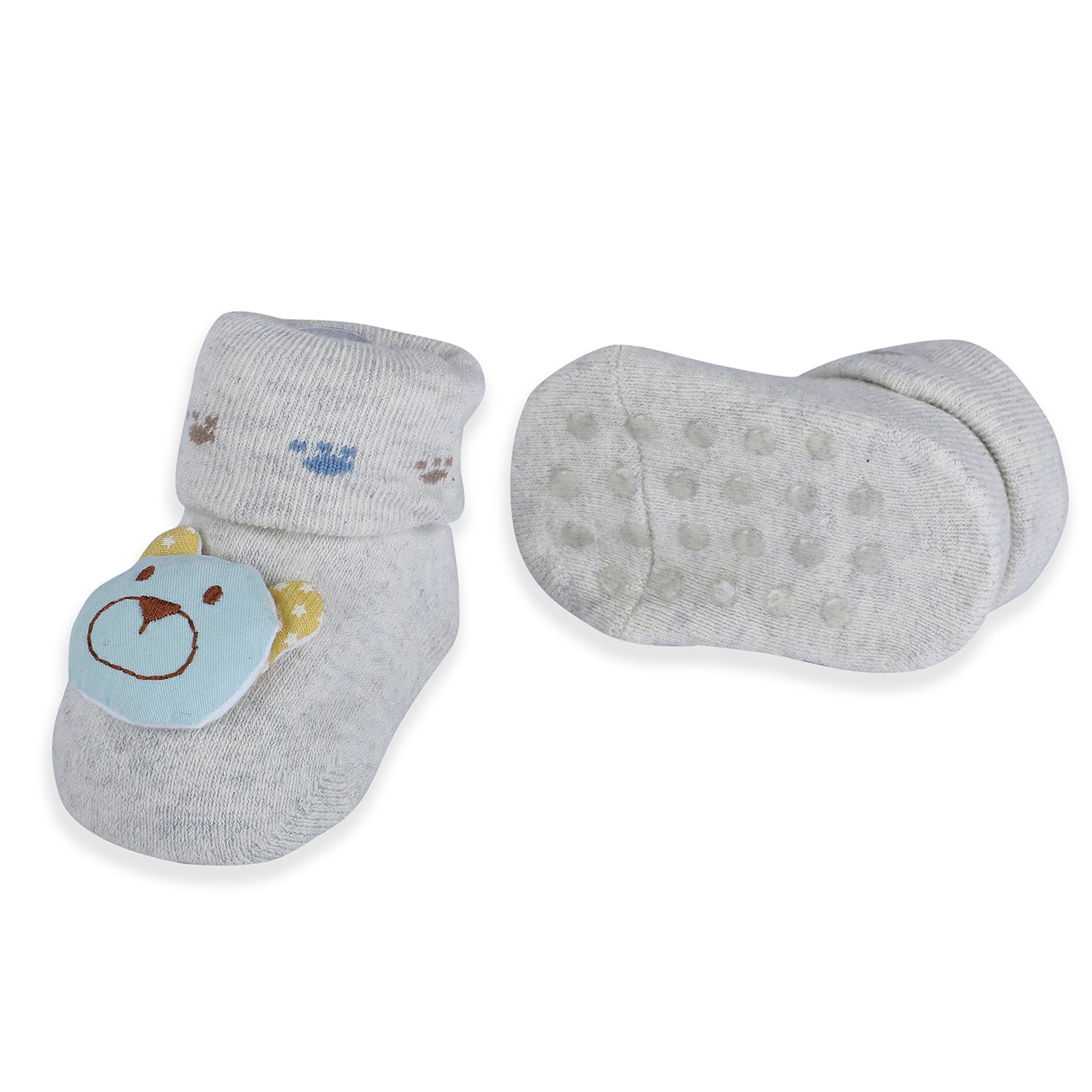 Baby Moo Cuddly Bear Cotton Anti-Skid 3D Socks - Grey - Baby Moo
