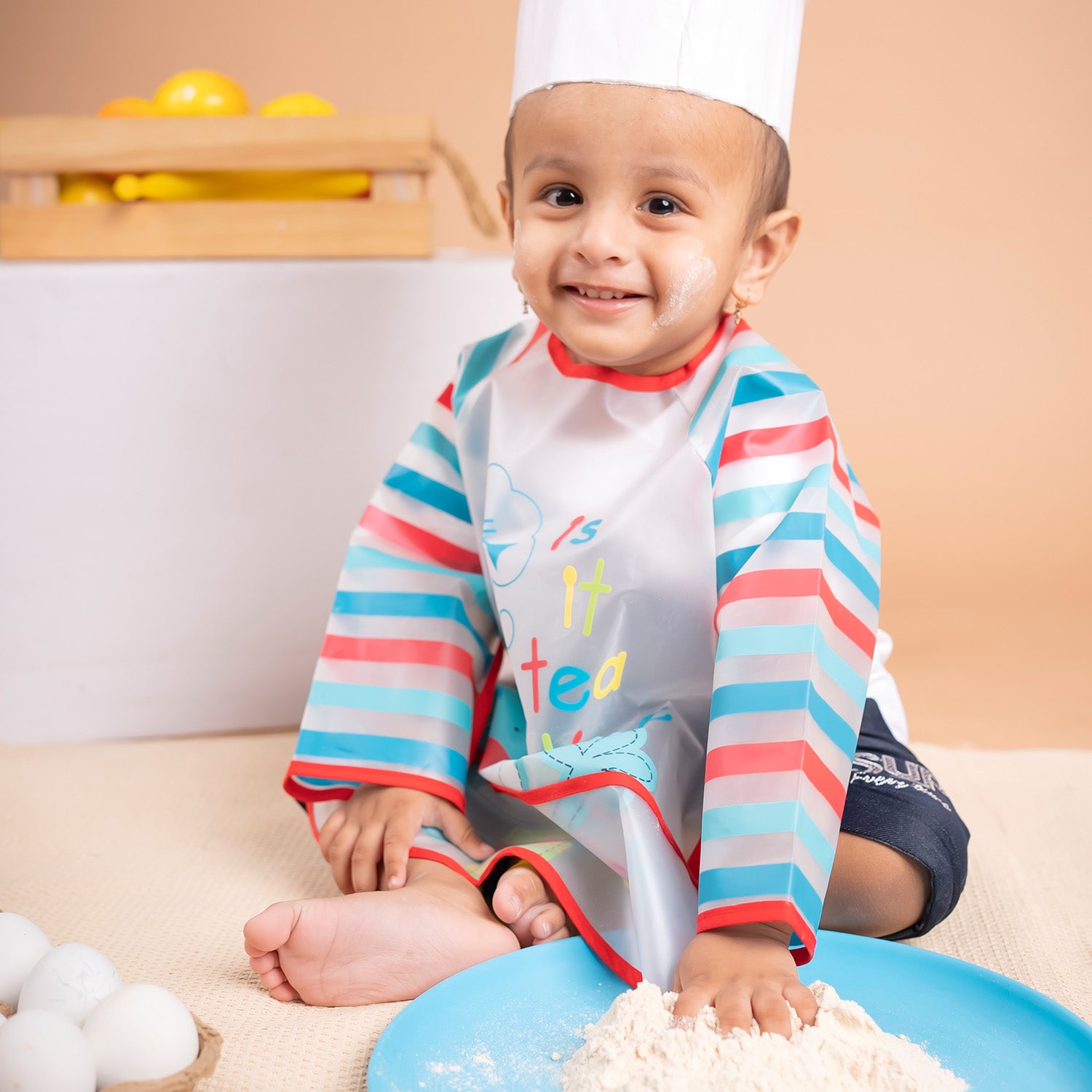 Baby Moo It's Meal Time Long Sleeves Waterproof Wear Me Bib - Blue - Baby Moo