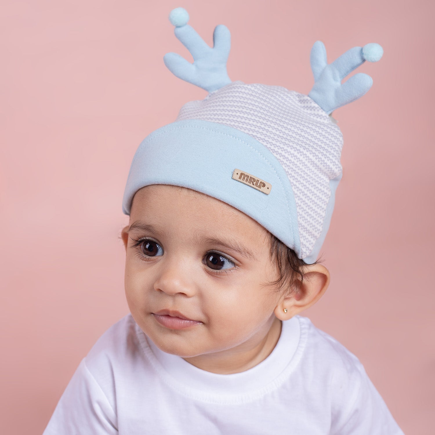 Baby Moo Deer Antler Soft Cotton Cap - Blue