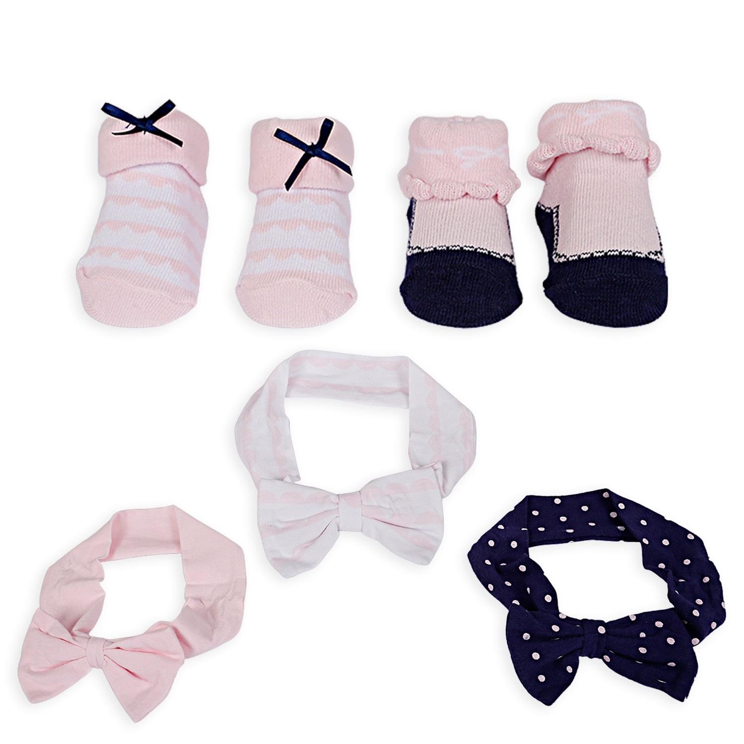 3 Headbands And 2 Pair Socks Gift Set Polka Dots Bows Pink - Baby Moo