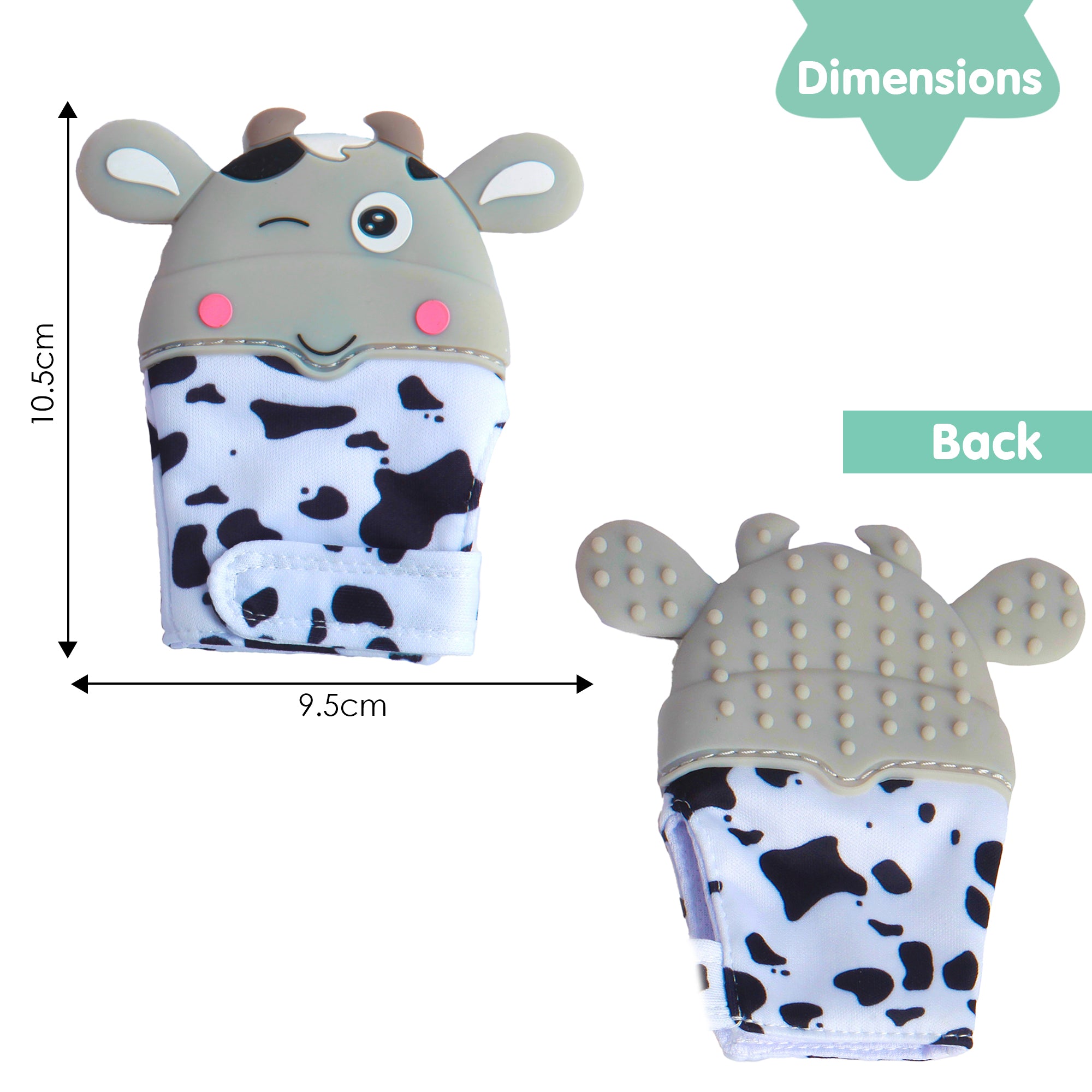 Winking Cow Grey Teething Mitten - 1 pc