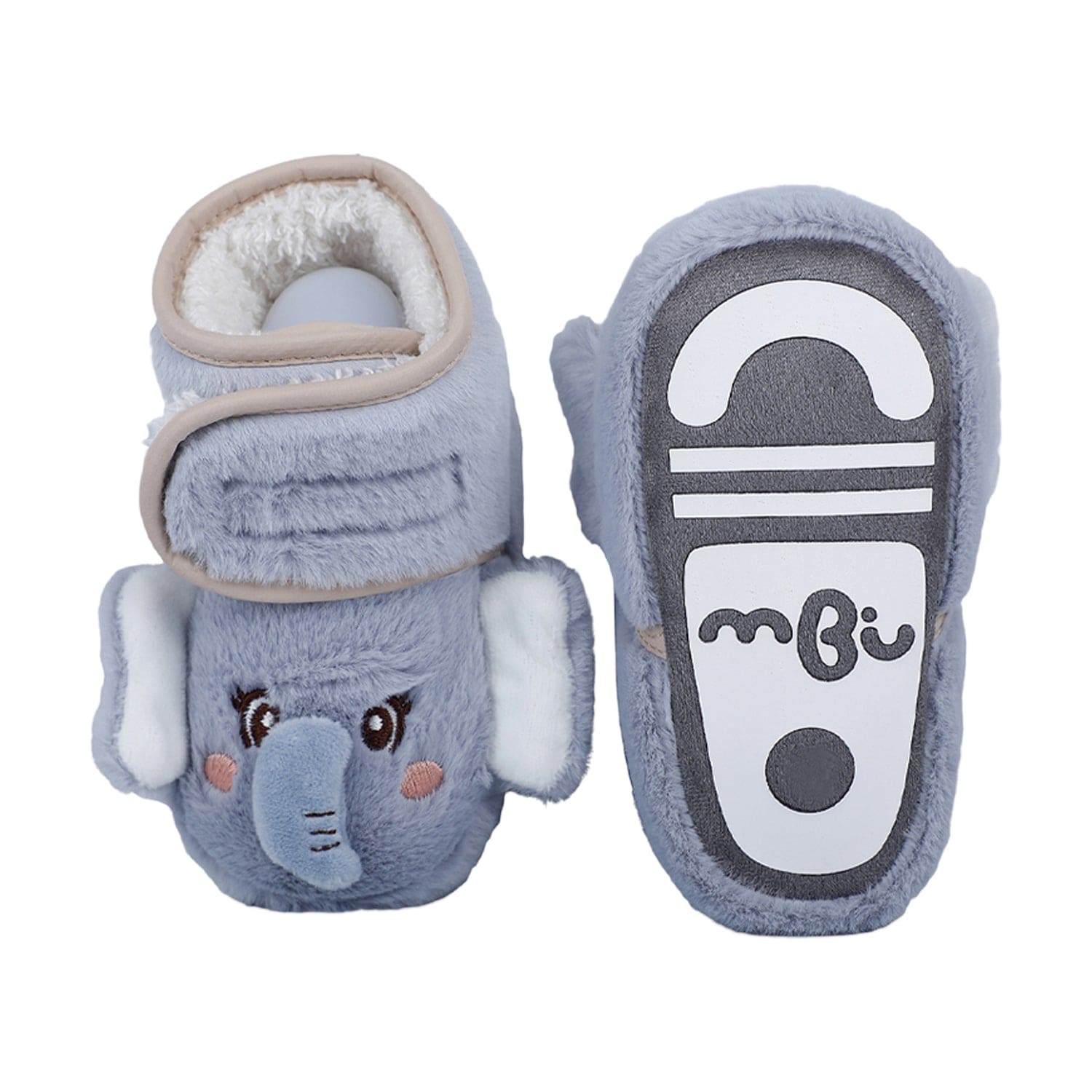 Baby Moo 3D Elephant Cozy Soft Velcro Furry Booties - Blue