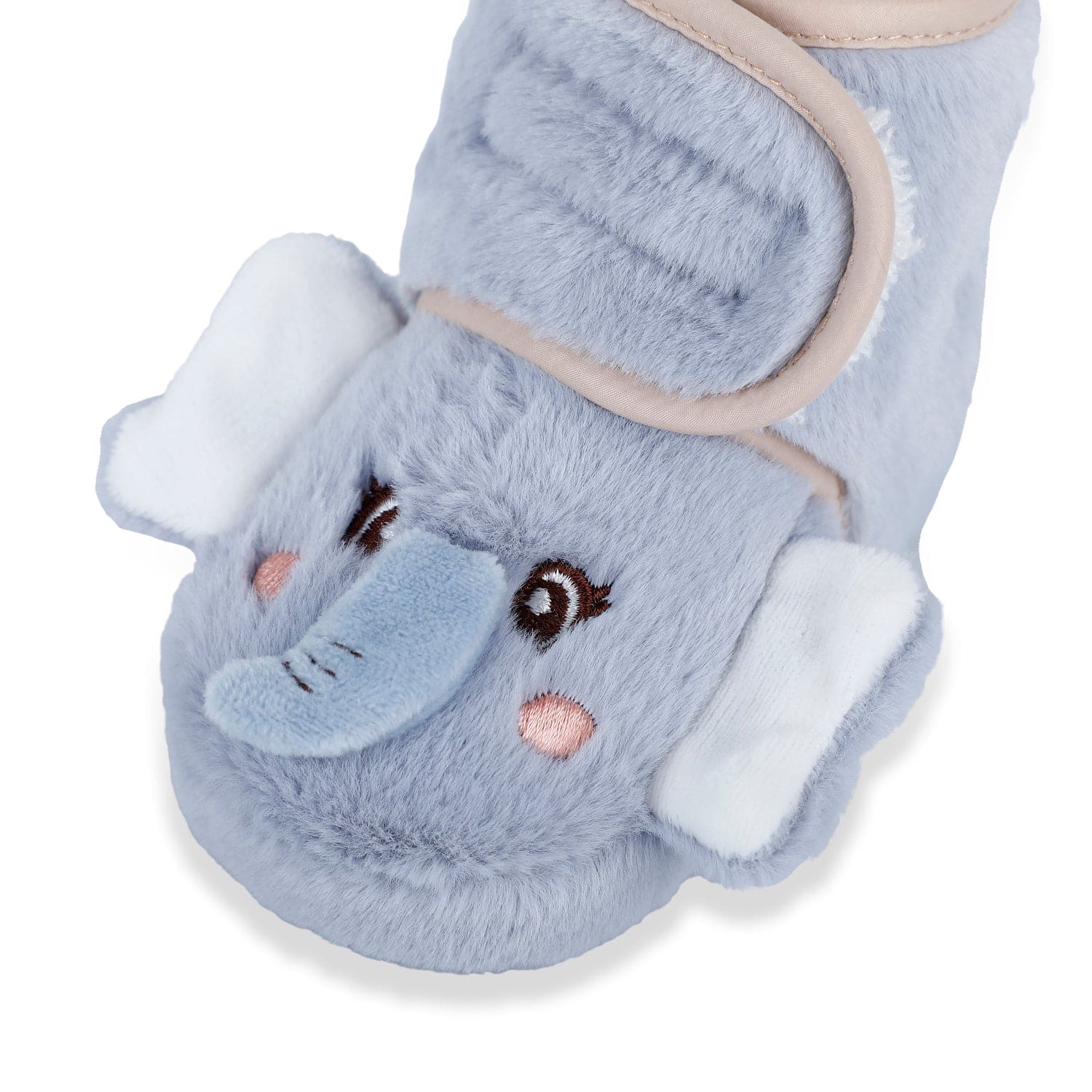 Baby Moo 3D Elephant Cozy Soft Velcro Furry Booties - Blue