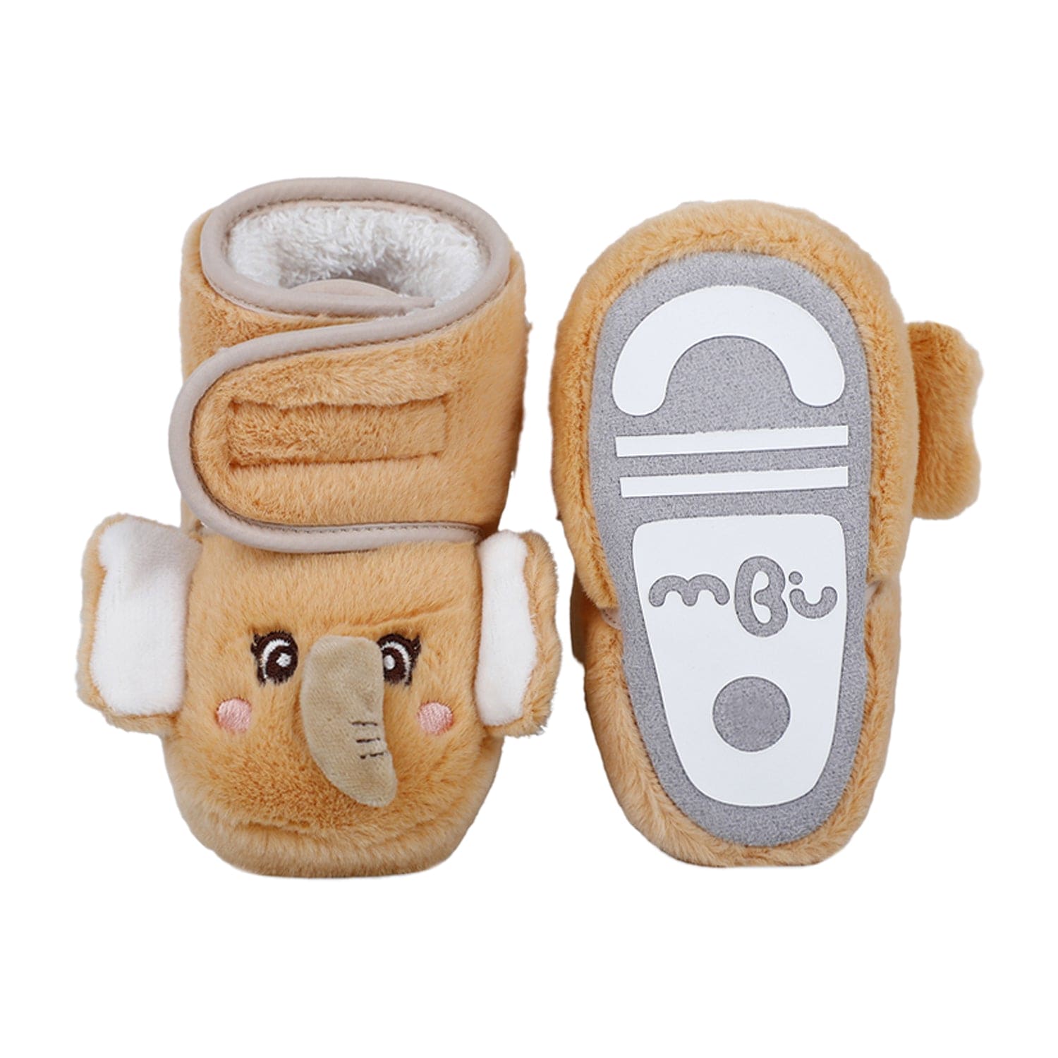 Baby Moo 3D Elephant Cozy Soft Velcro Furry Booties - Orange