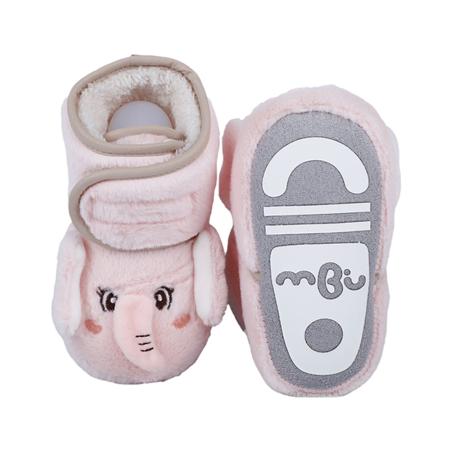 Baby Moo 3D Elephant Cozy Soft Velcro Furry Booties - Pink