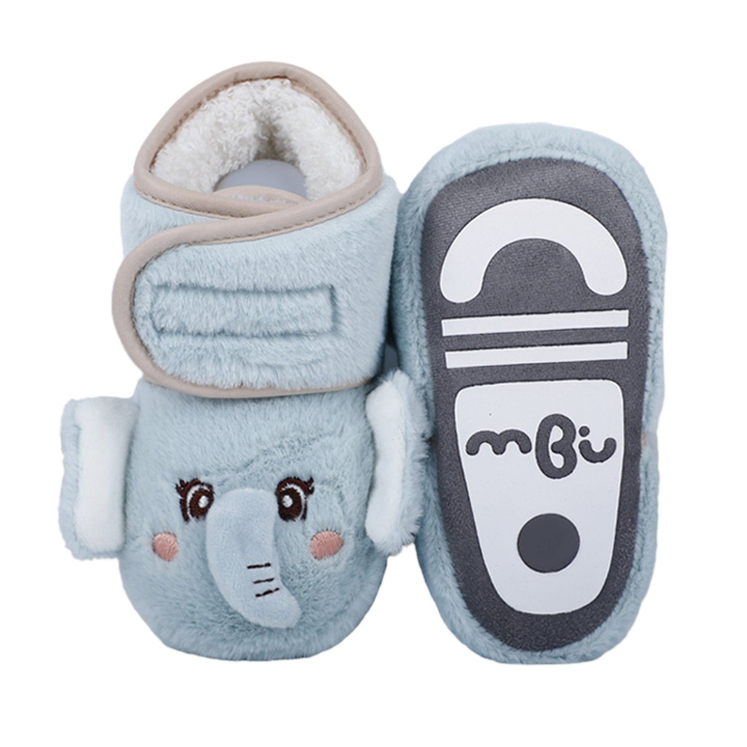 Baby Moo 3D Elephant Cozy Soft Velcro Furry Booties - Sky Blue