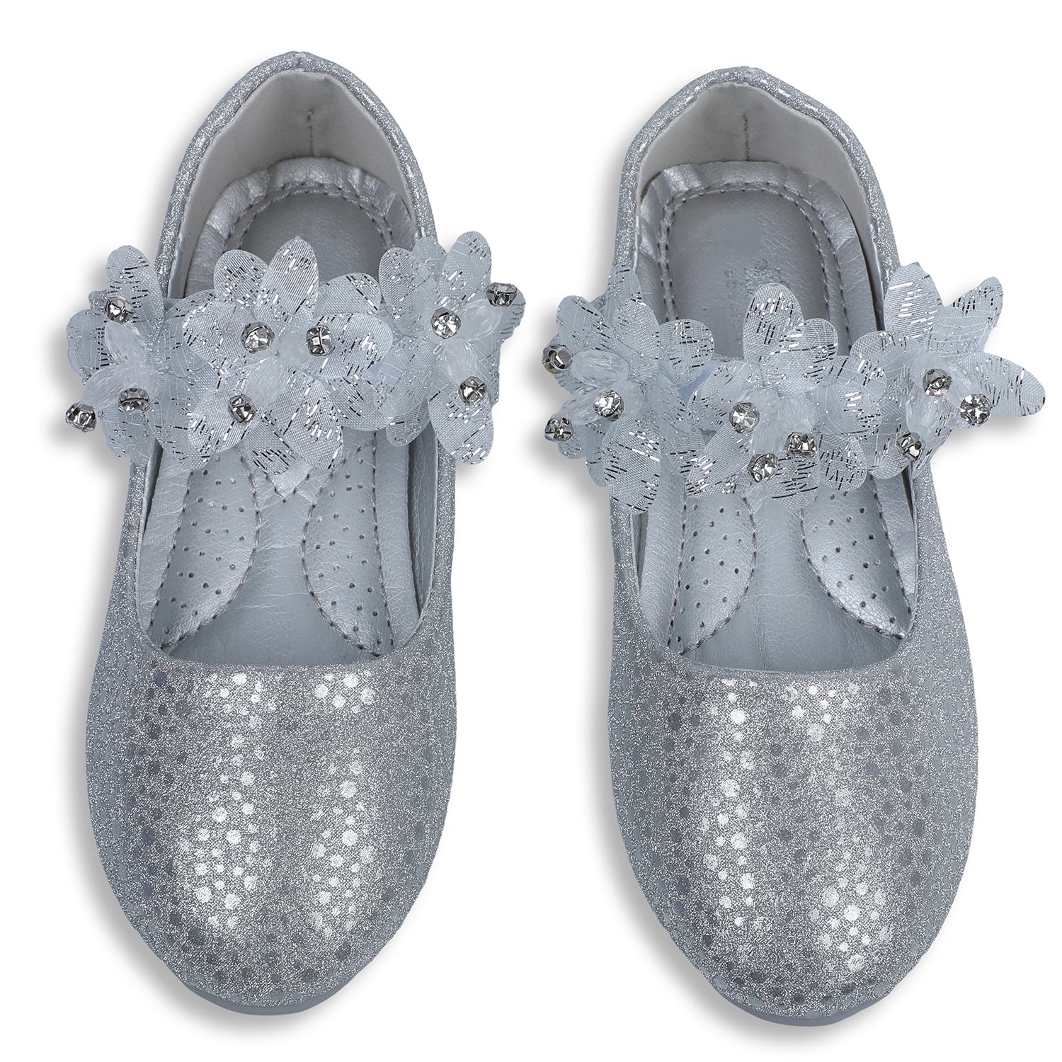 Baby Moo x Bash Kids Princess Floral Party Mary Jane Ballerinas - Silver