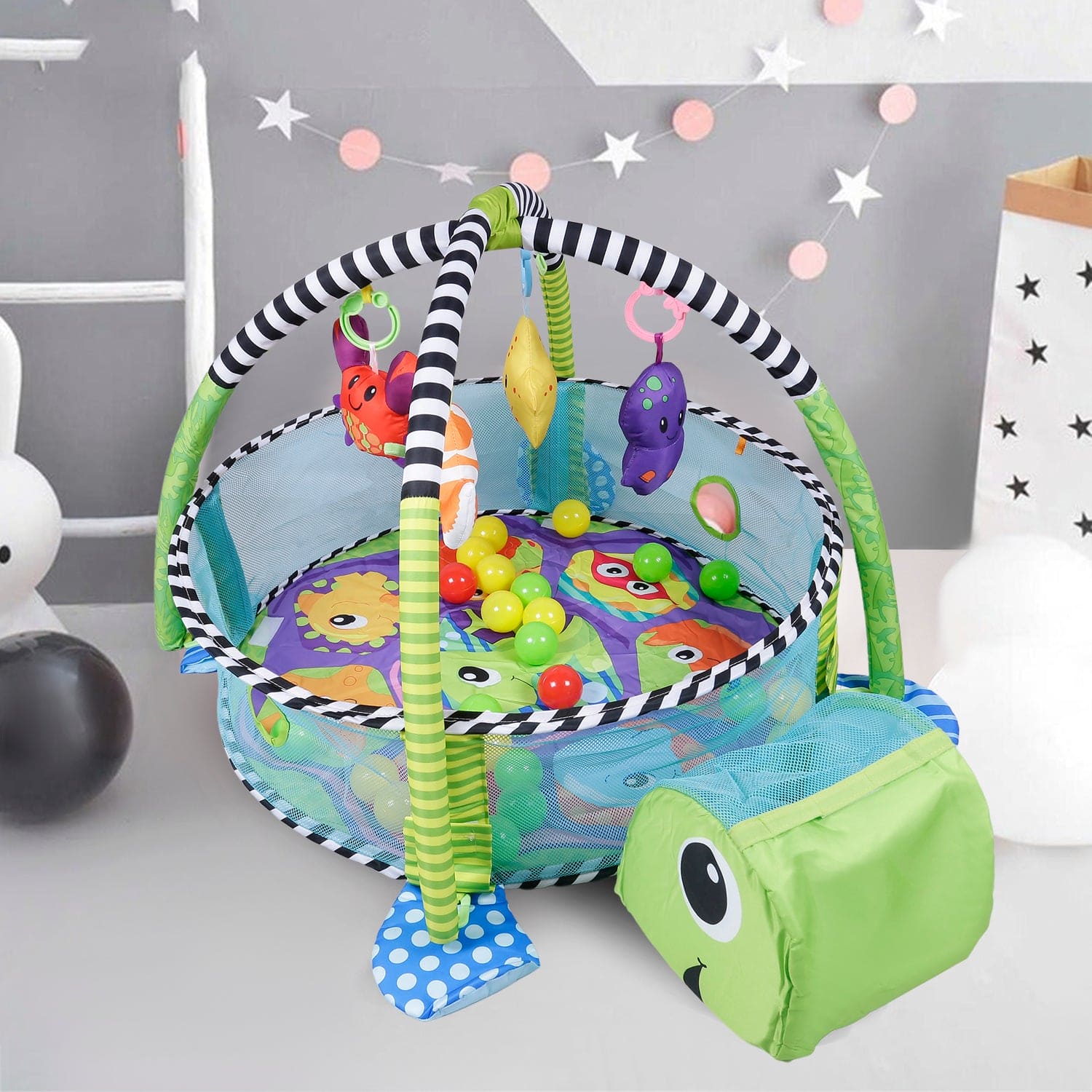 Kids 3 in 1 Turtle Baby Gym Activity Floor Mat, Ball Pit & Toys Baby Play  mat