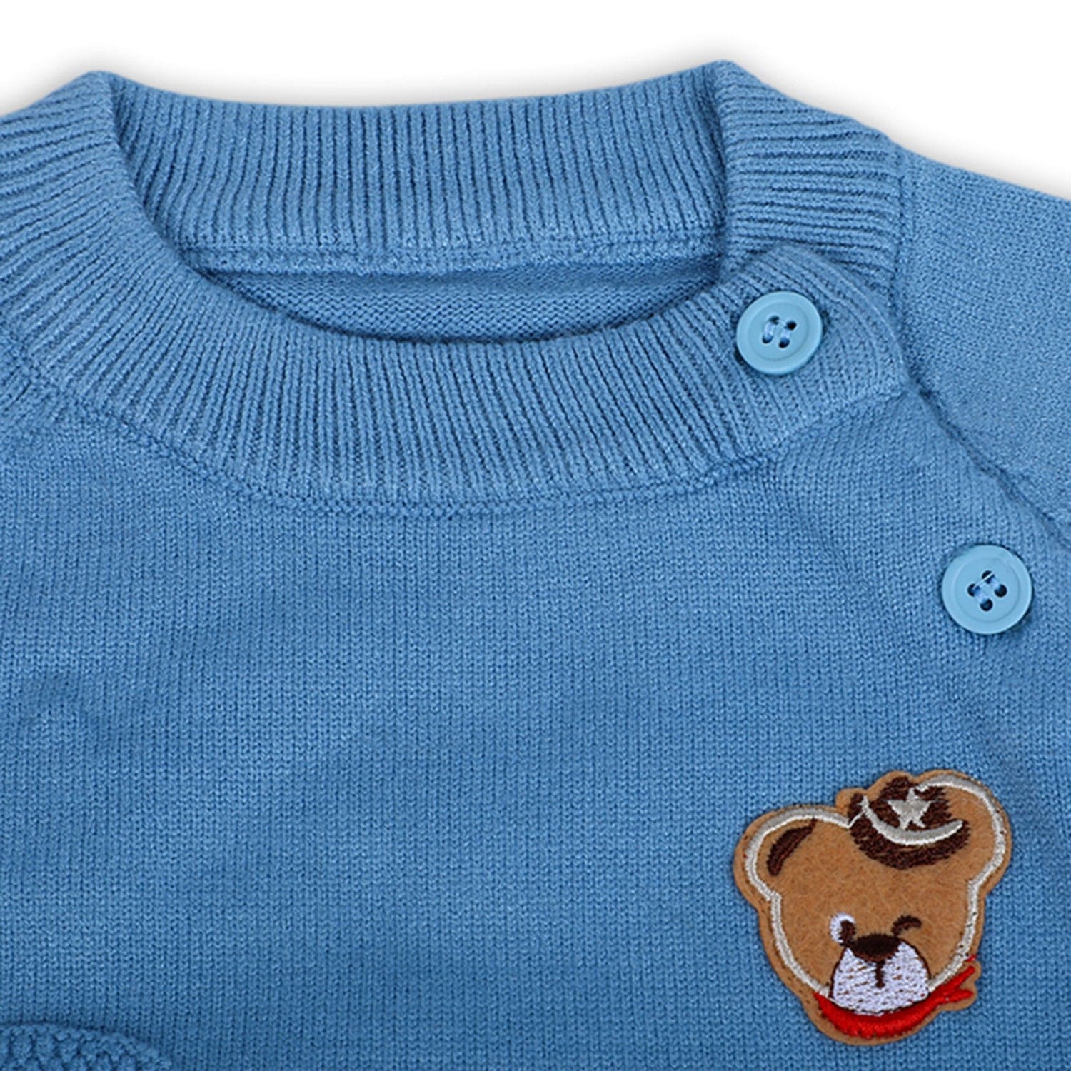 Bear Embroidery Premium Full Sleeves Knitted Sweater - Blue
