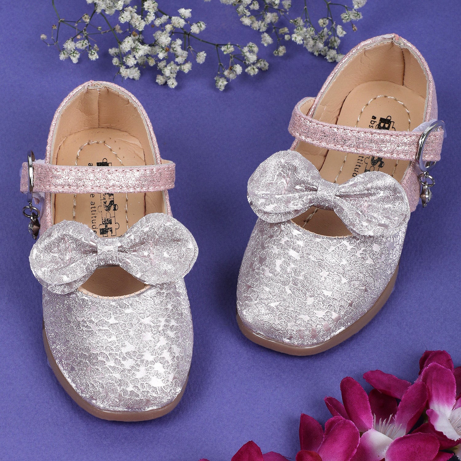 Baby Moo x Bash Kids Bow Applique Embellished Party Ballerinas - Pink