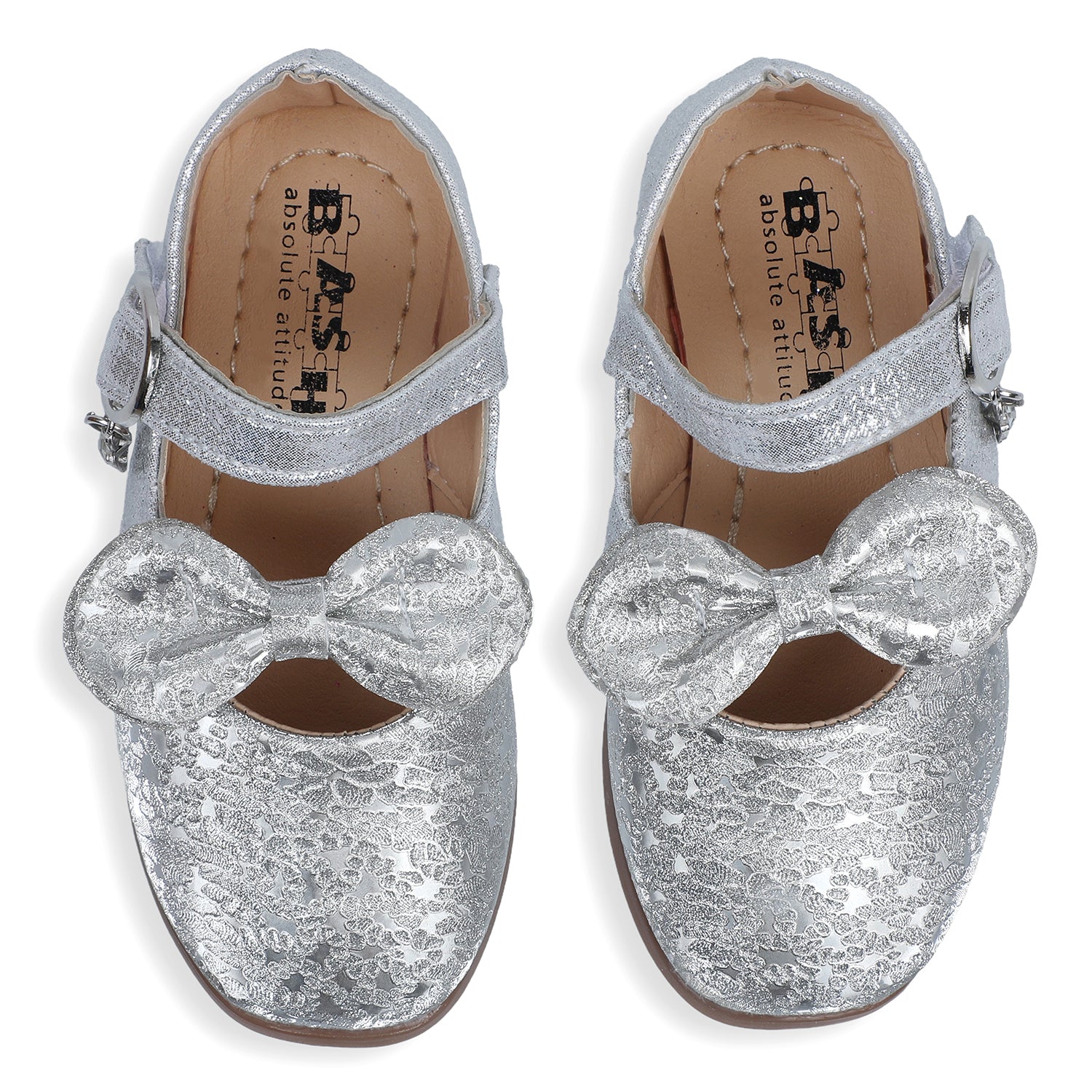 Baby Moo x Bash Kids Bow Applique Embellished Party Ballerinas - Silver