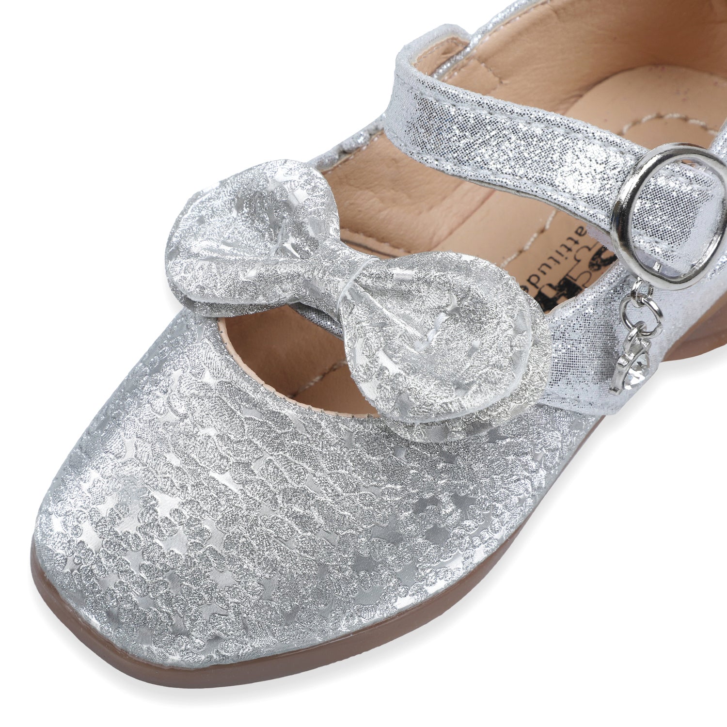 Baby Moo x Bash Kids Bow Applique Embellished Party Ballerinas - Silver