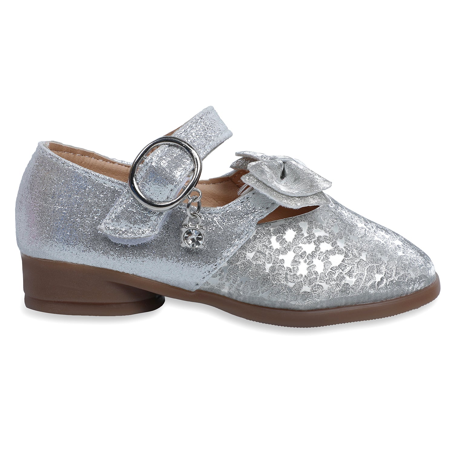 Baby Moo x Bash Kids Bow Applique Embellished Party Ballerinas - Silver