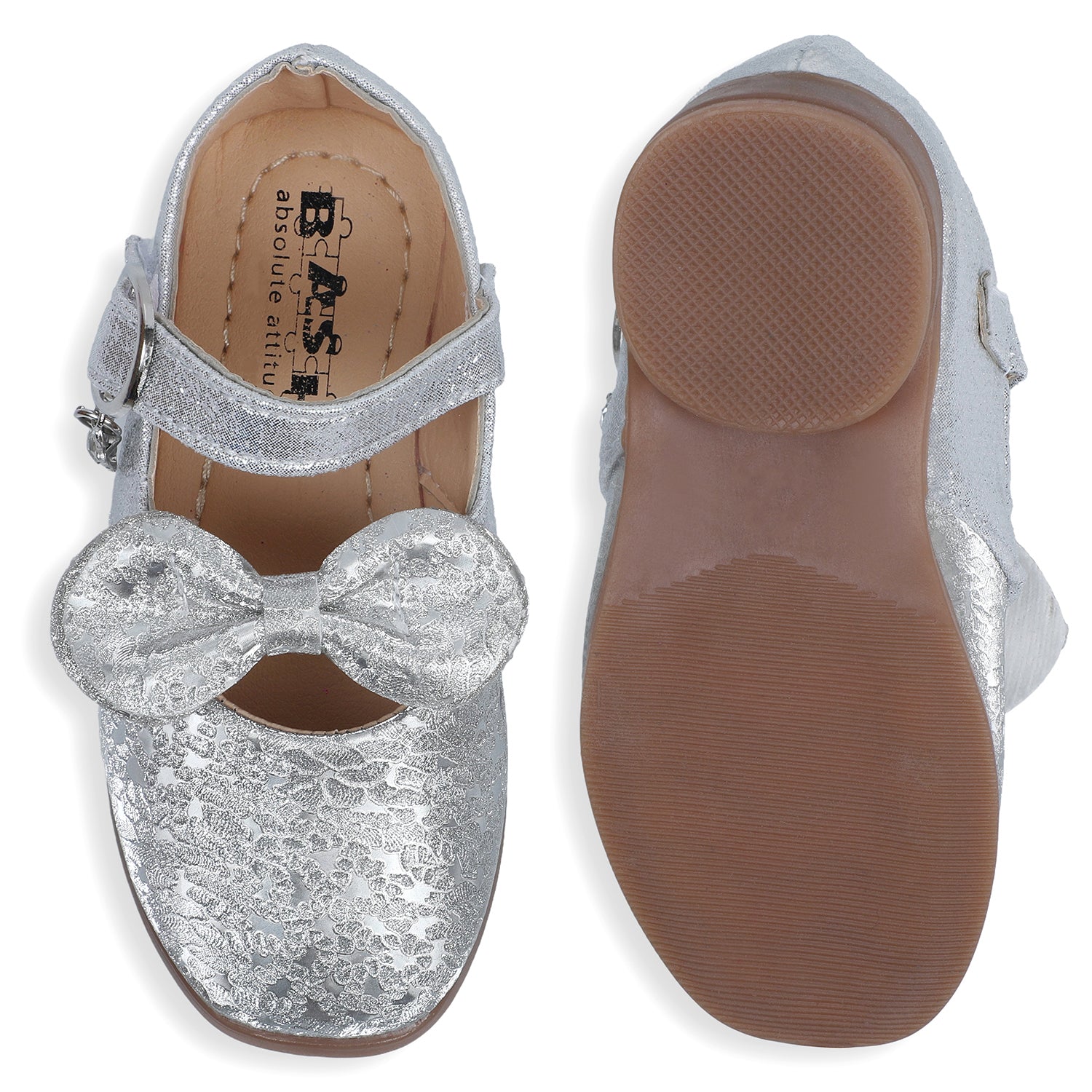 Baby Moo x Bash Kids Bow Applique Embellished Party Ballerinas - Silver