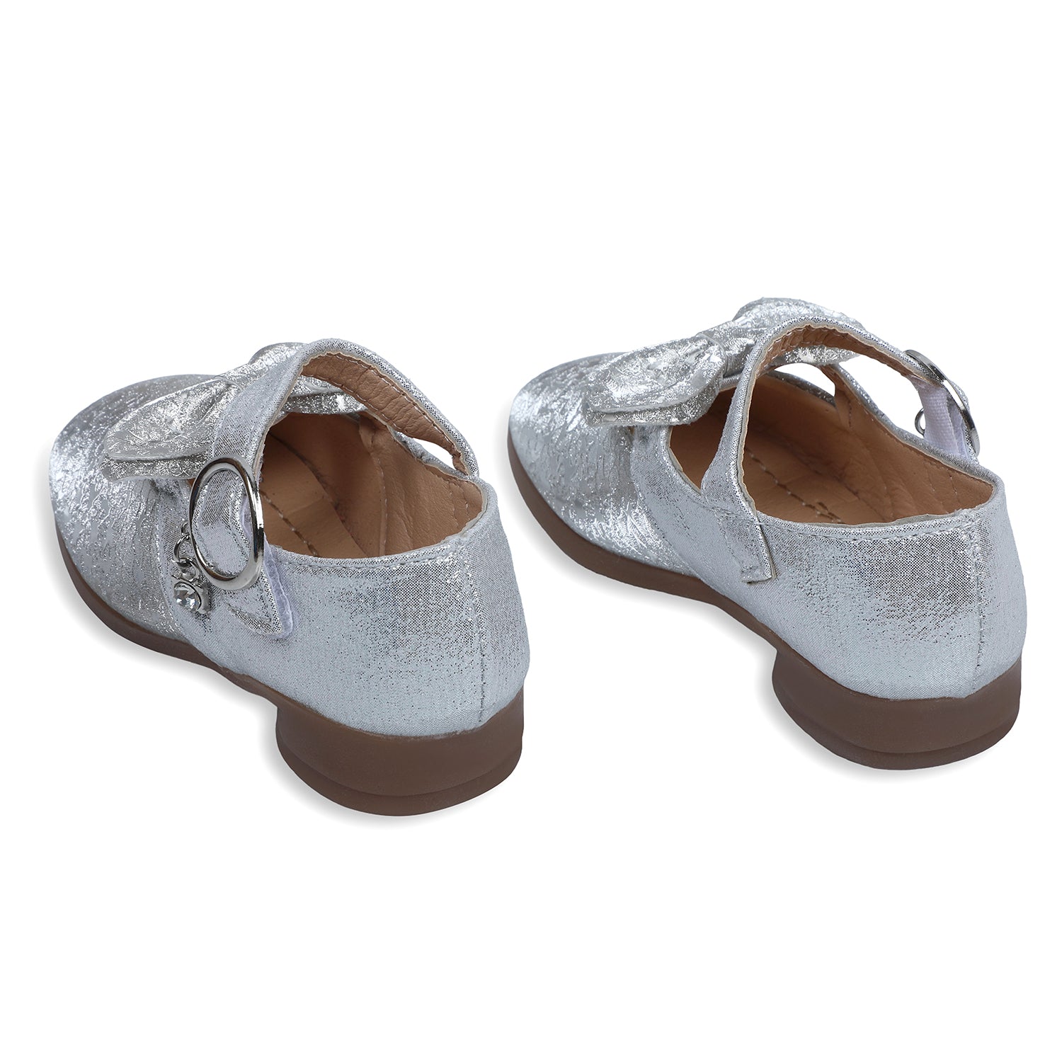 Baby Moo x Bash Kids Bow Applique Embellished Party Ballerinas - Silver