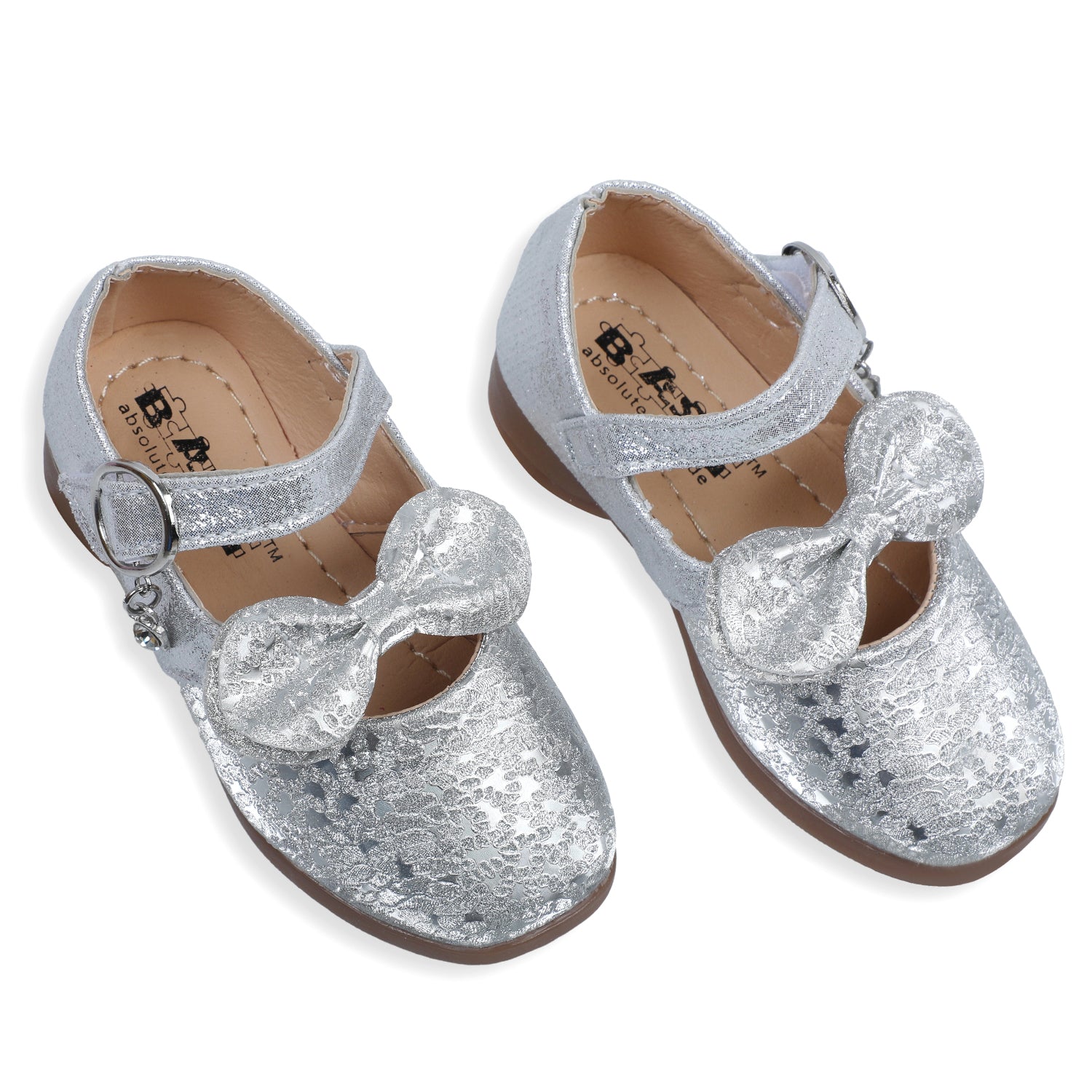 Baby Moo x Bash Kids Bow Applique Embellished Party Ballerinas - Silver