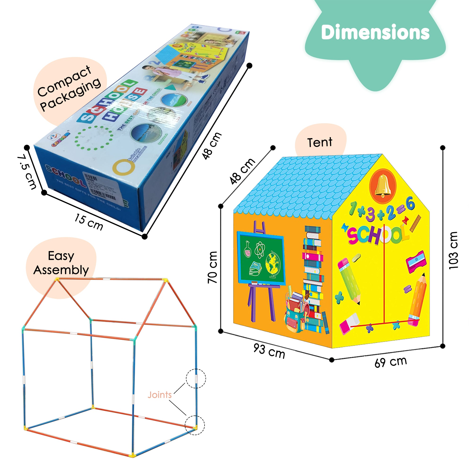 Playtime Foldable Tent House School Time - Multicolour
