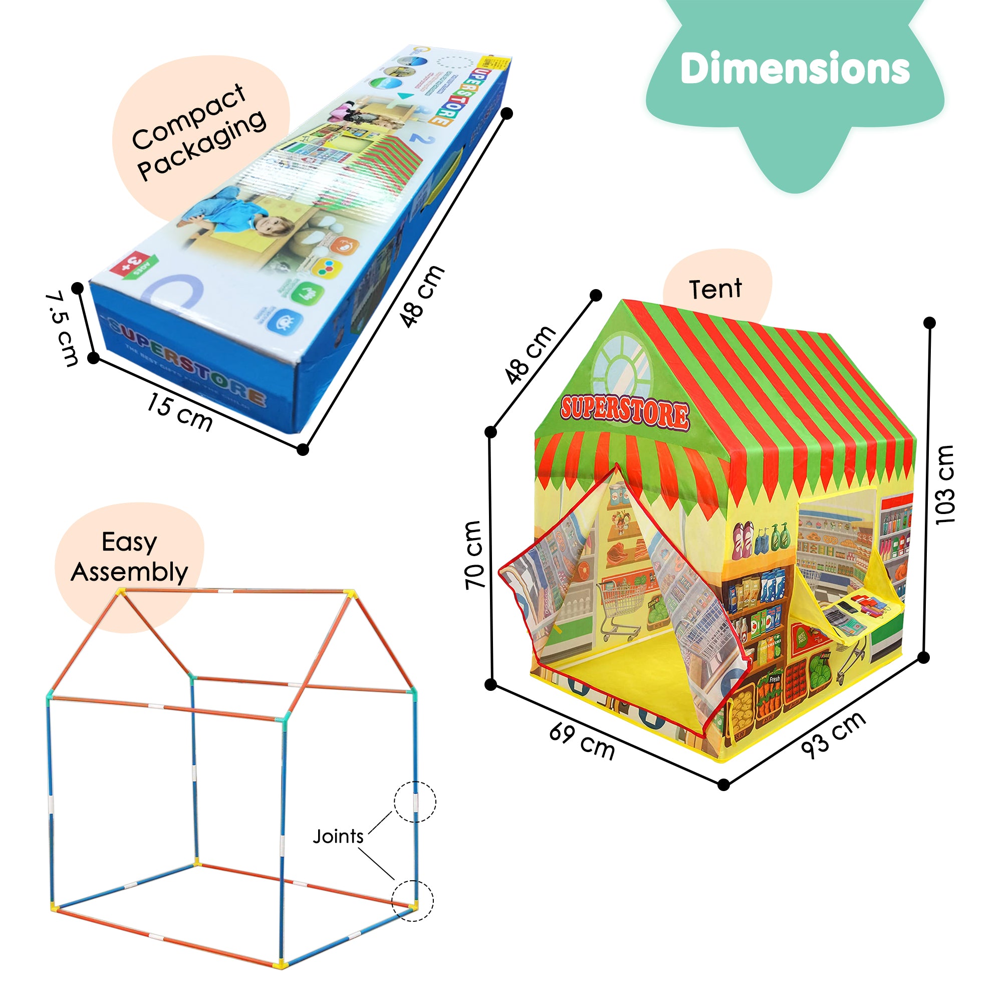 Playtime Foldable Tent House Supermarket - Multicolour
